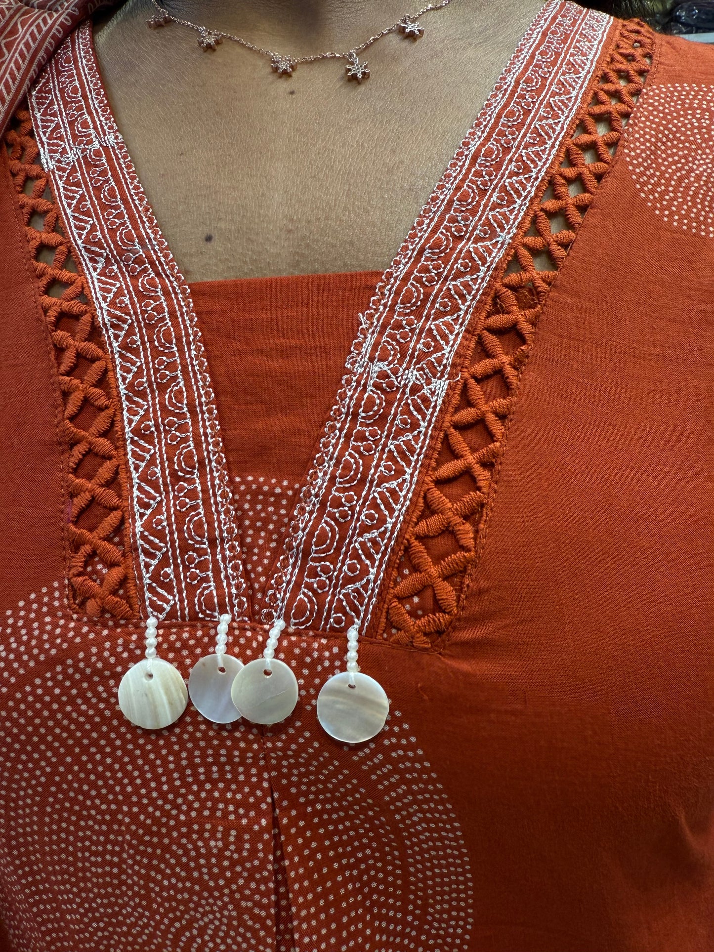 Lace Detail Cotton Kurti With Pant and Dupatta