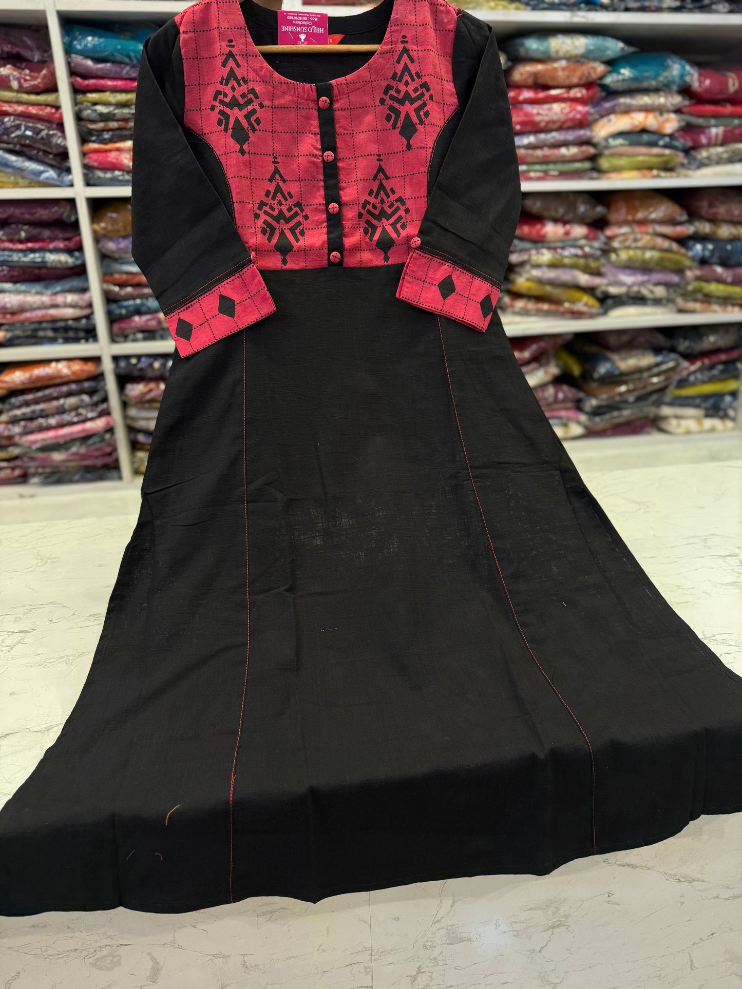 Black Patchwork Cotton Kurti