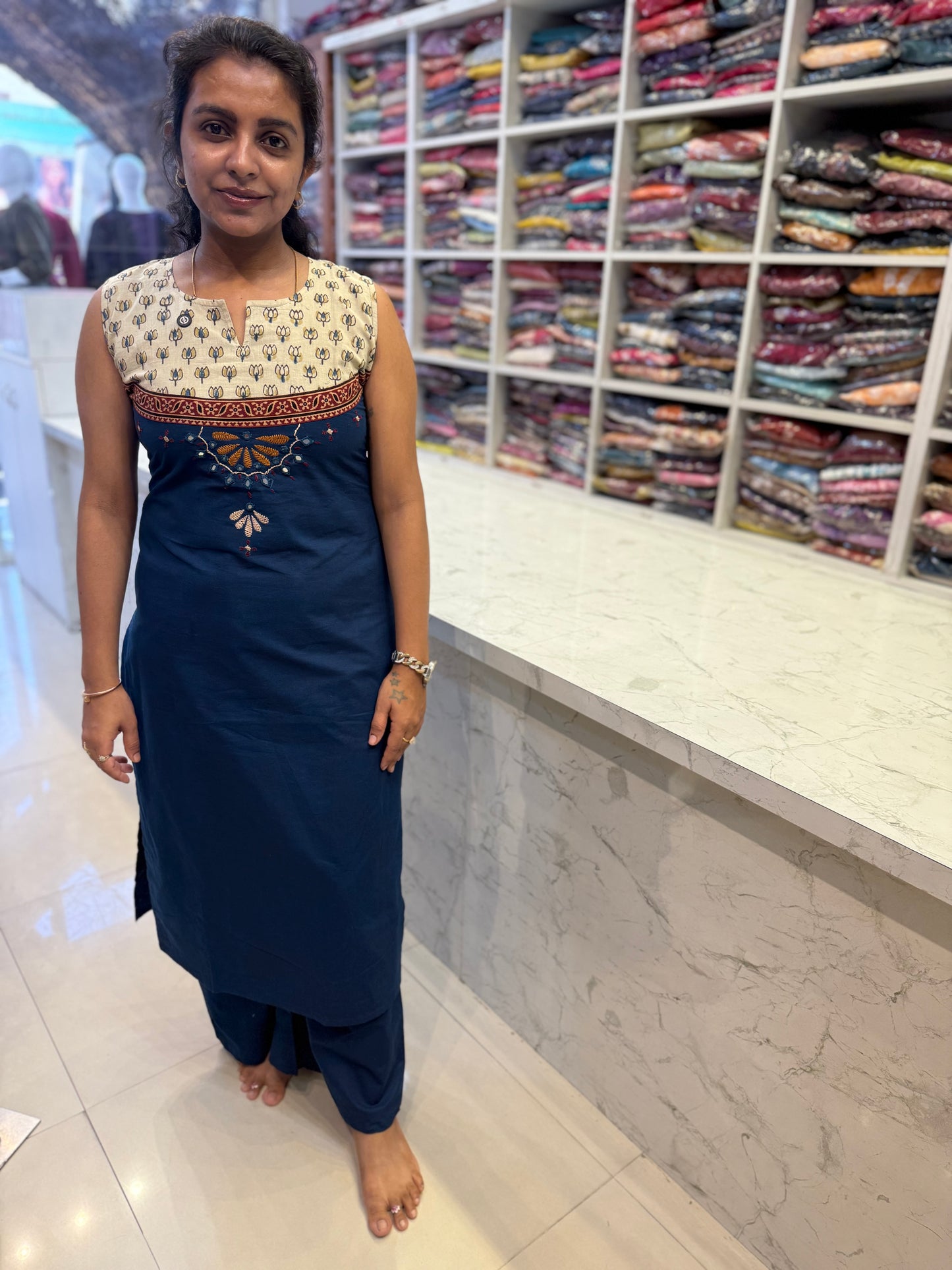 Pure Cotton Dhaabu hand Work Kurti With Pant