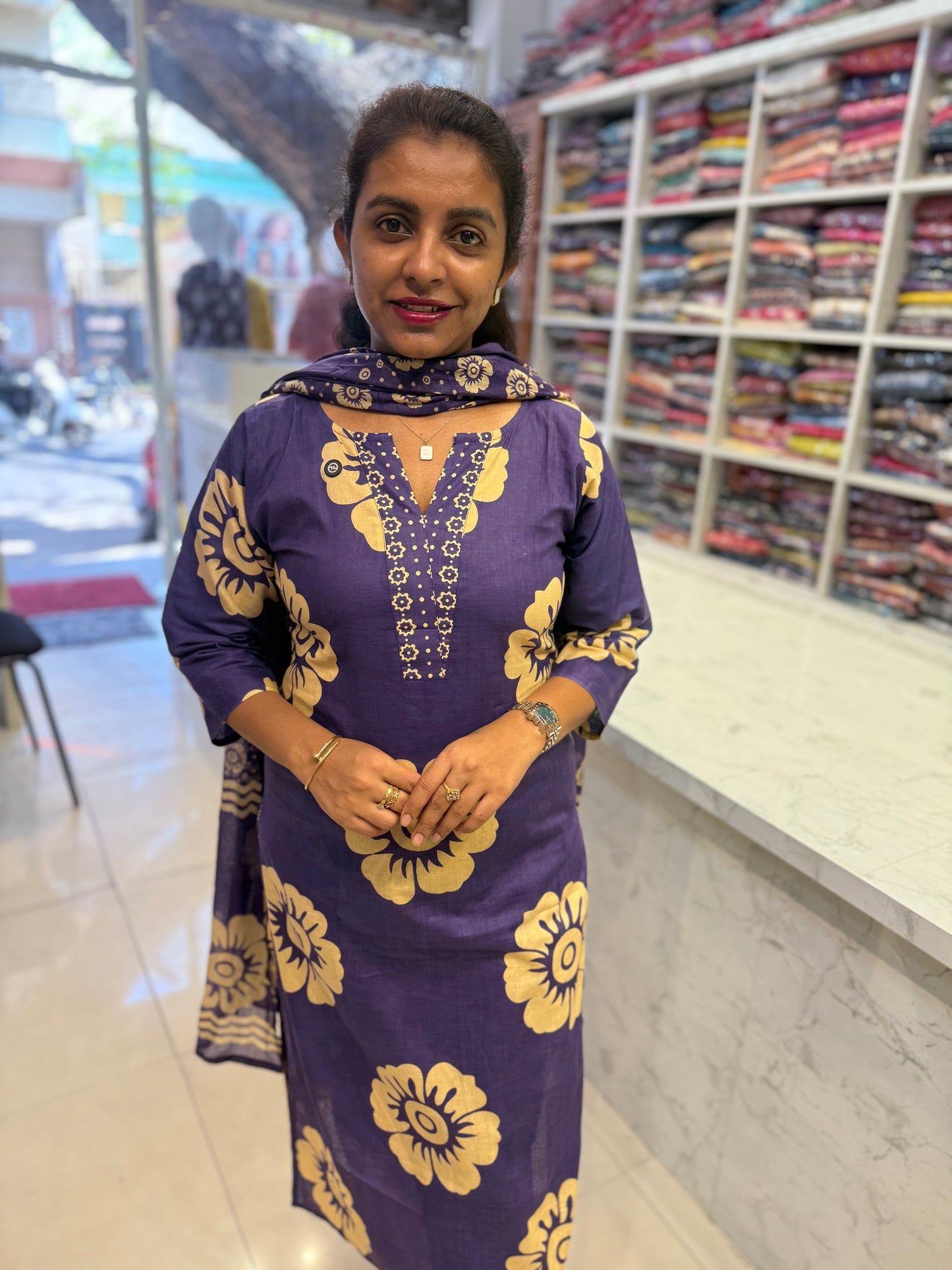 Floral Royal Purple Printed Kurti With Pant and Dupatta Kurti 4