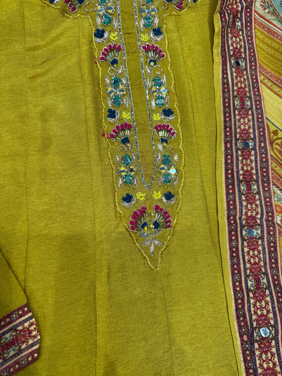 Soft Chiffon Mustard Anarkali Hand Embroidery Kurti With Pant and Printed Dupatta -HSC1242
