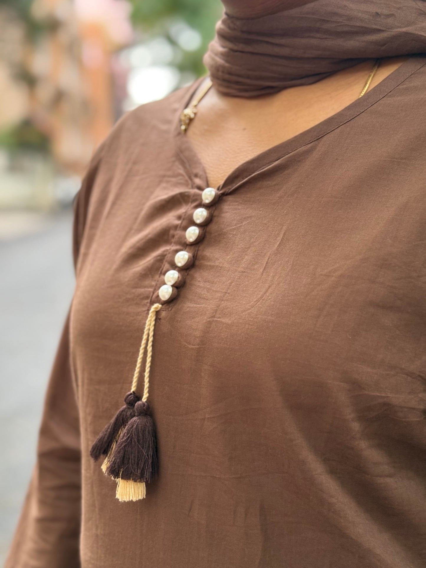 Brown Pure Cotton Embroidered Kurti With Pant and Dupatta -HSC1172