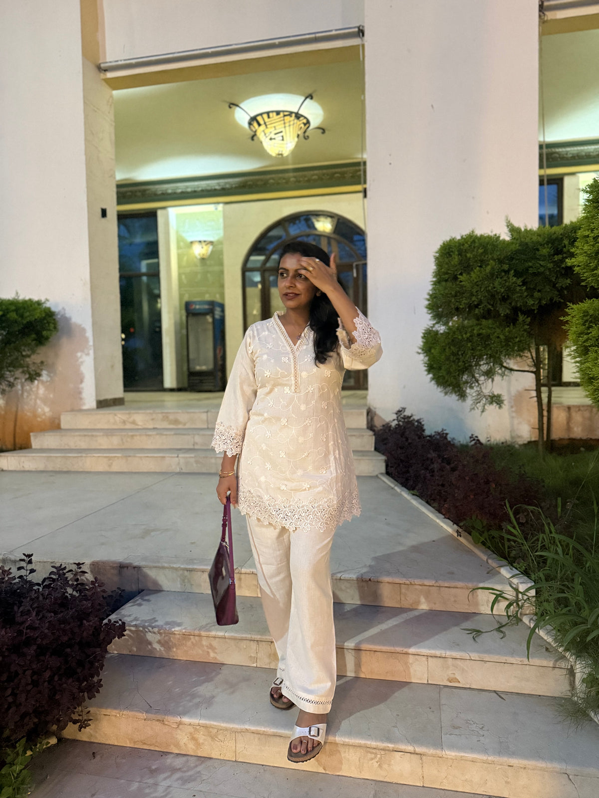 Cutwork Half White Pure Cotton Flex Co-ords Set - HSC1183
