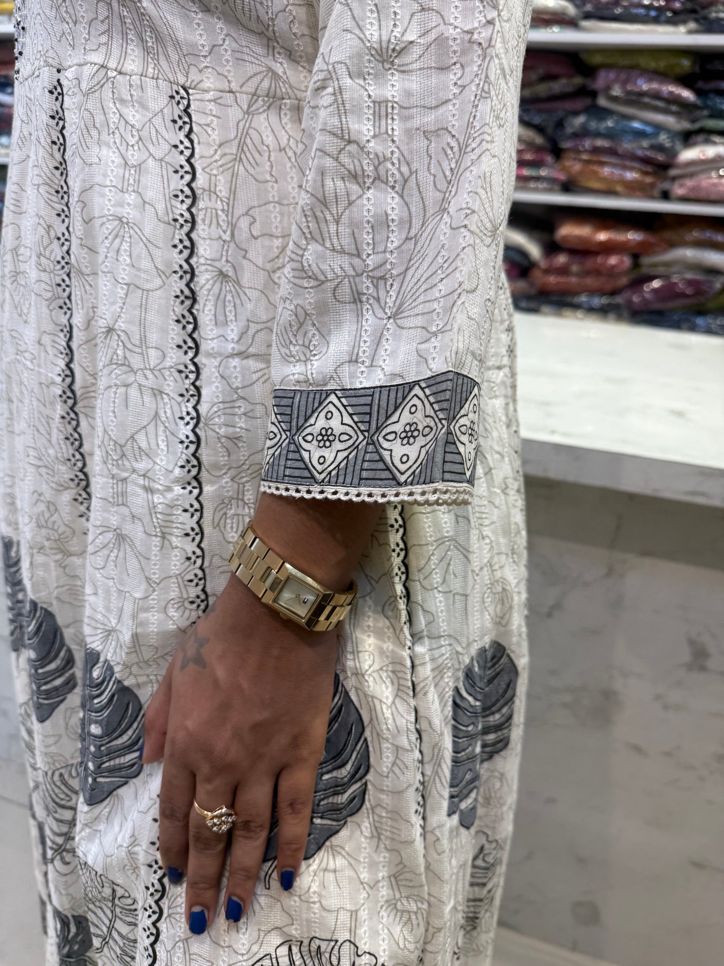 Pure Cotton Half White Hand Work Embroidery Kurti With Pant and Dupatta