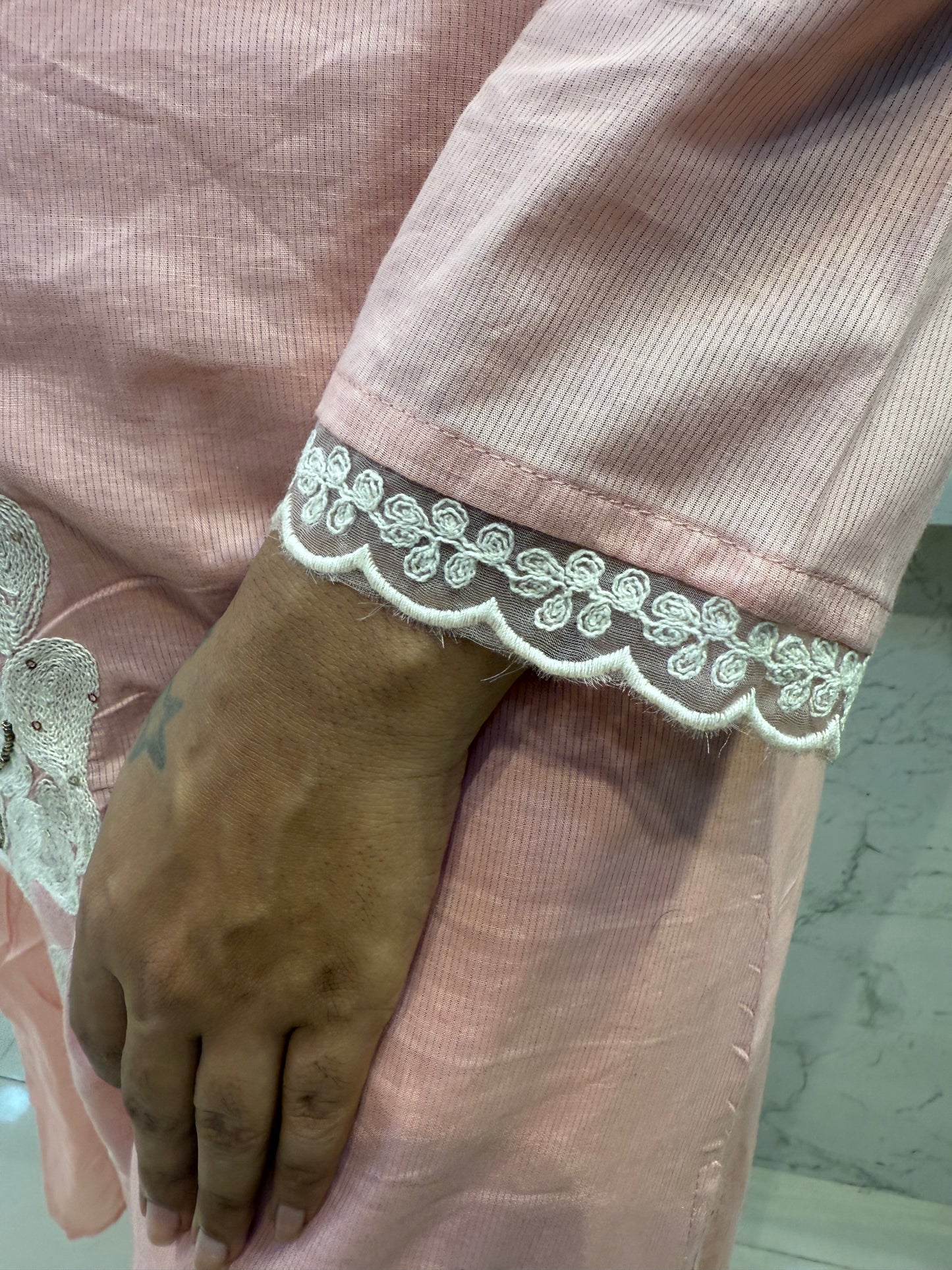 Pure Mul Cotton Lace Embroidery Kurti With Pant and Dupatta