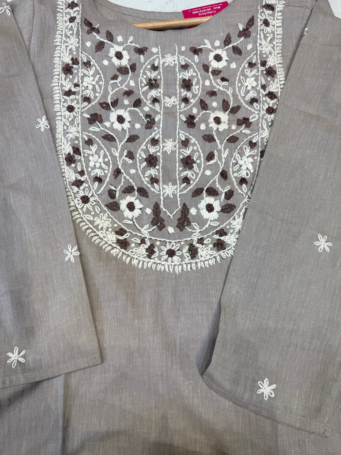 Grey Thread Work Cotton Kurti