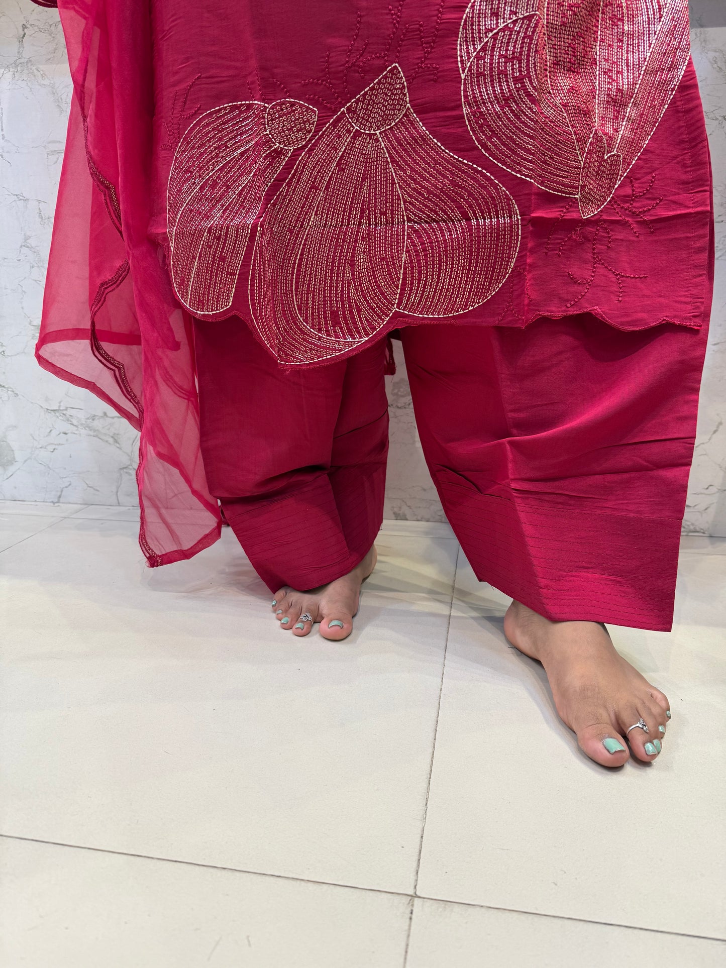 Pure Silk Cut Work Kurti With pant and Dupatta