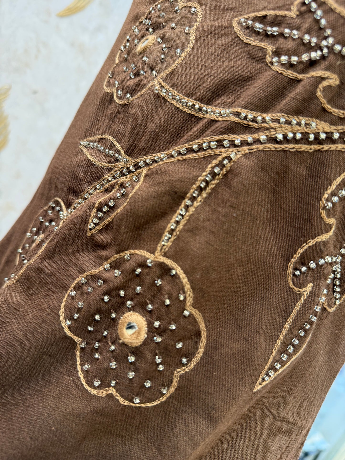 Brown Hand Embroidery Kurti With Pant