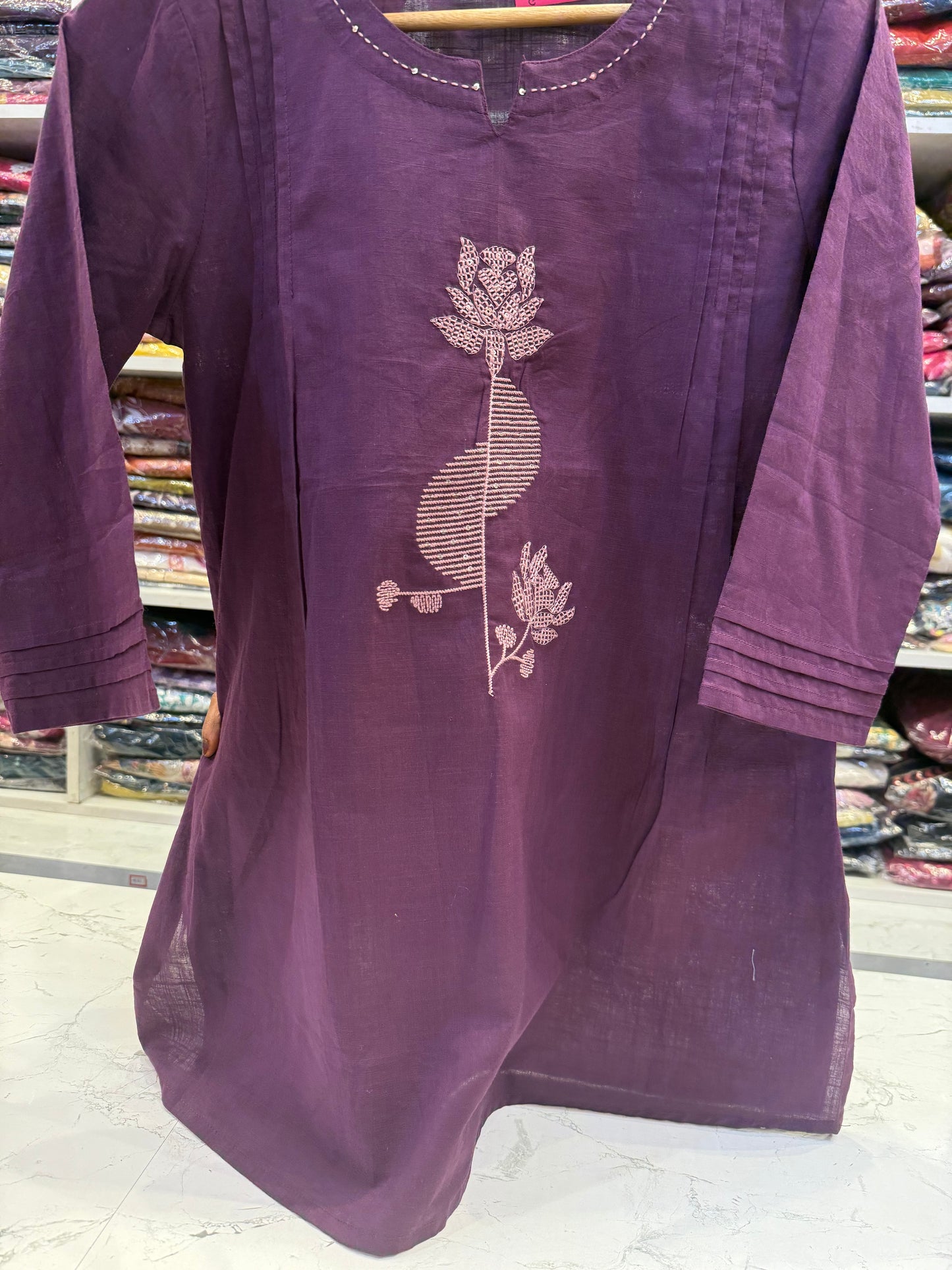 Lavender Cotton Embroidered Tunics Top