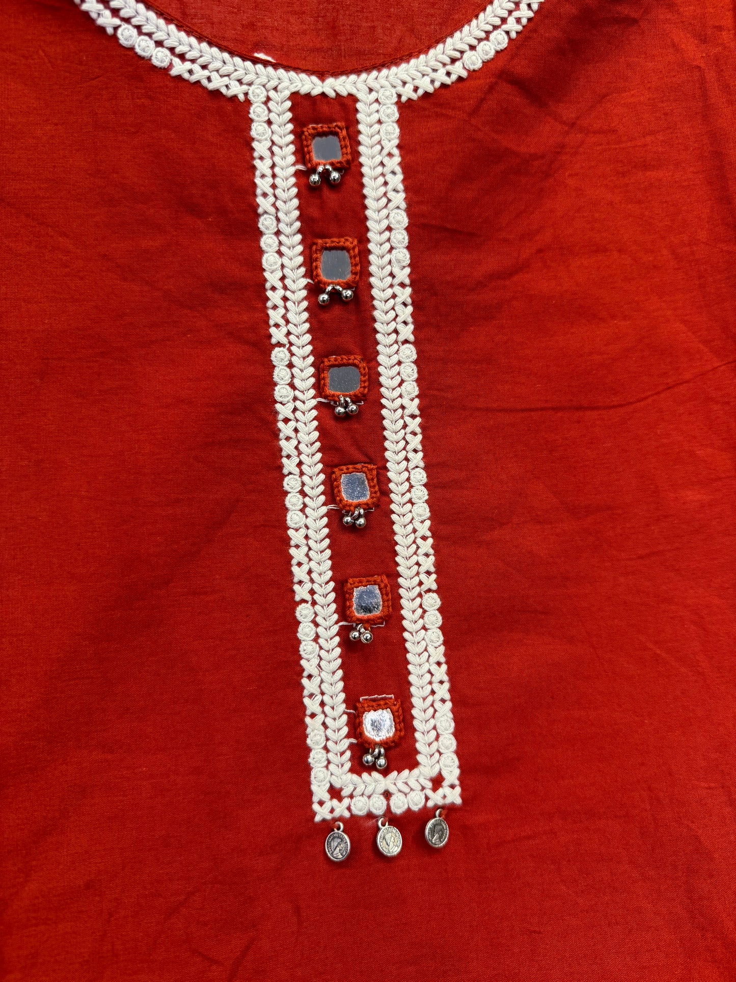Rust Orange Embroidery Kurti With Pant and Dupatta