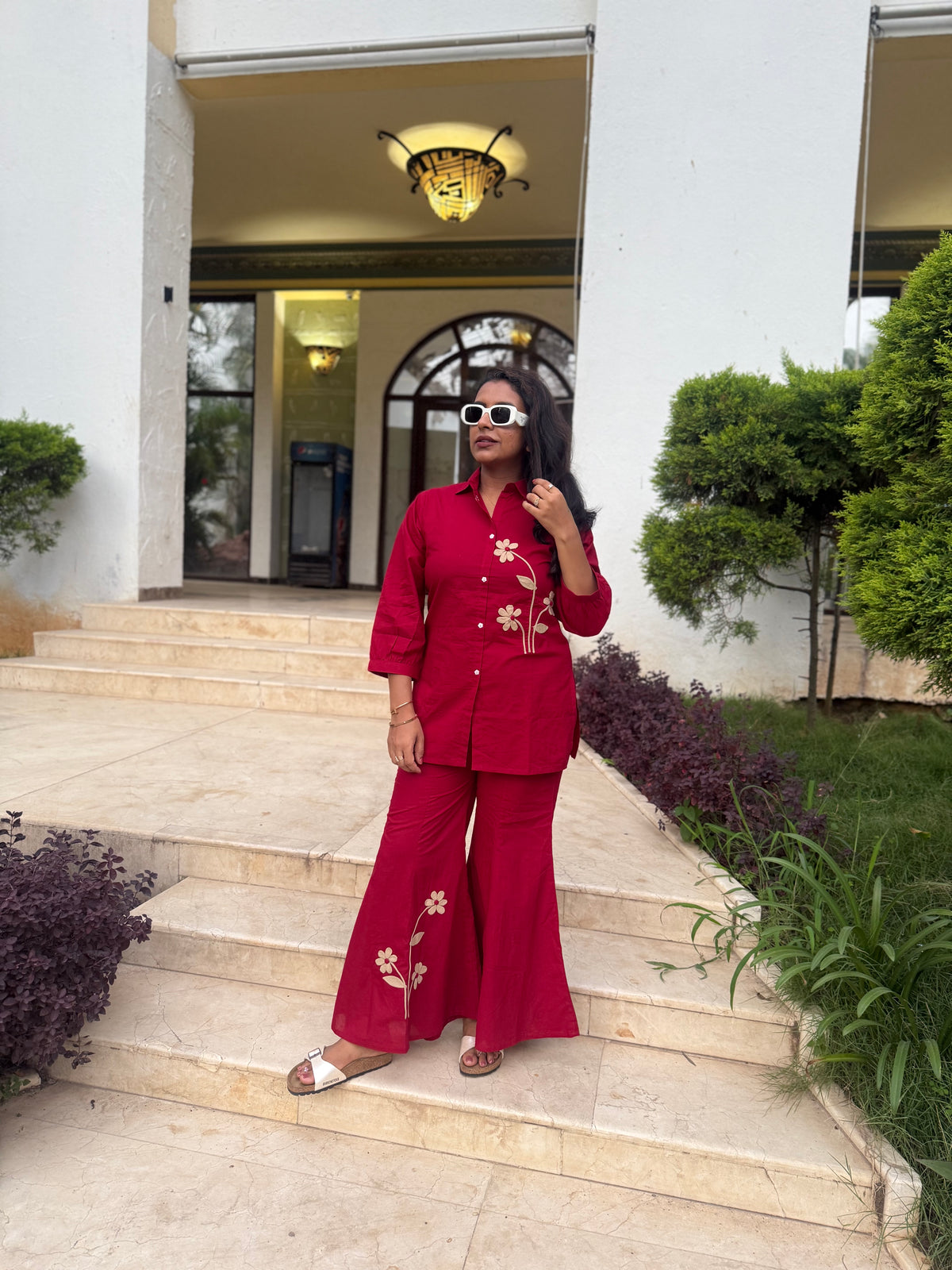 Red Appliqué Patchwork Pure Cotton Co-ords set -HSC1193