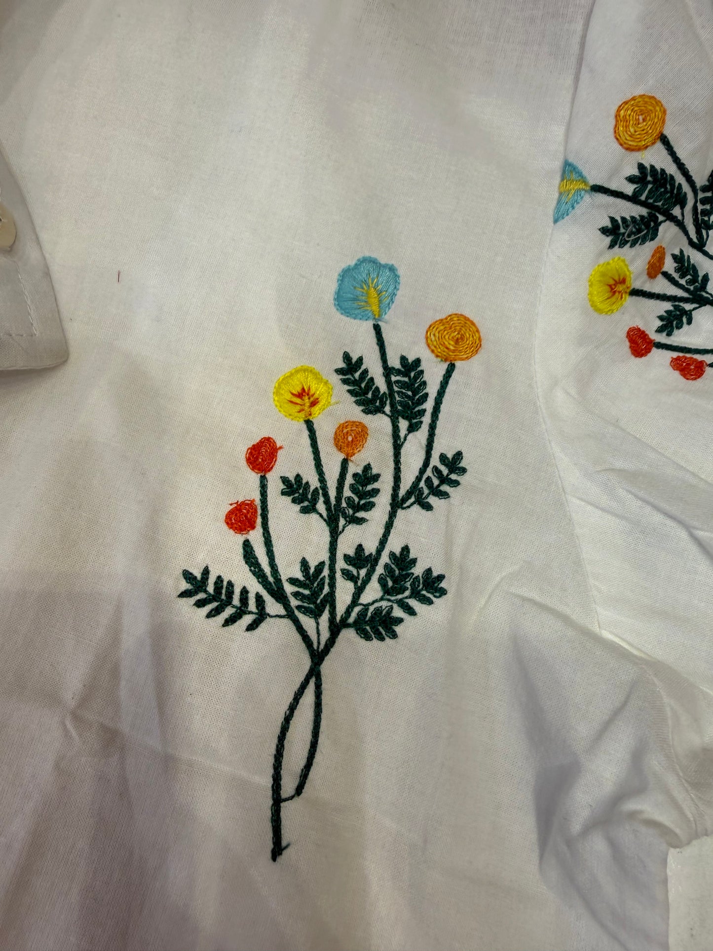 Half white Embroidered Tunics Top