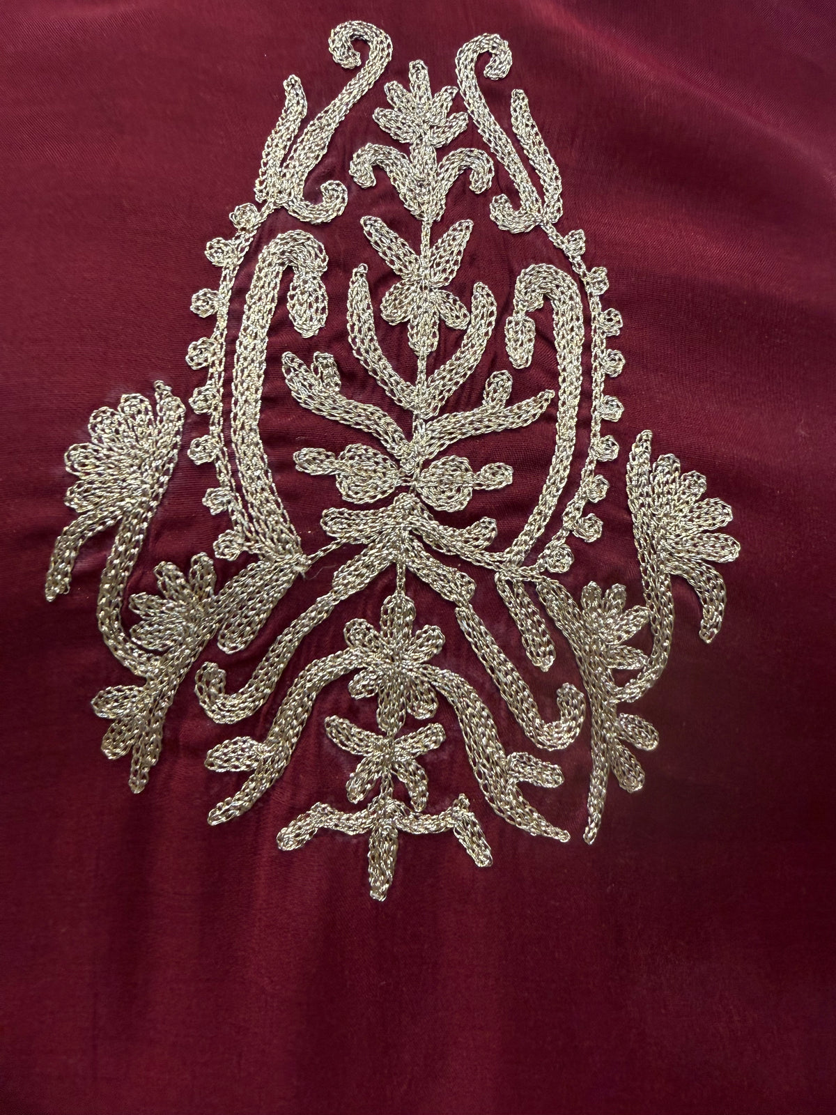 Marron Pure Silk Embroidery Kurti With Pant and Dupatta -HSC1329