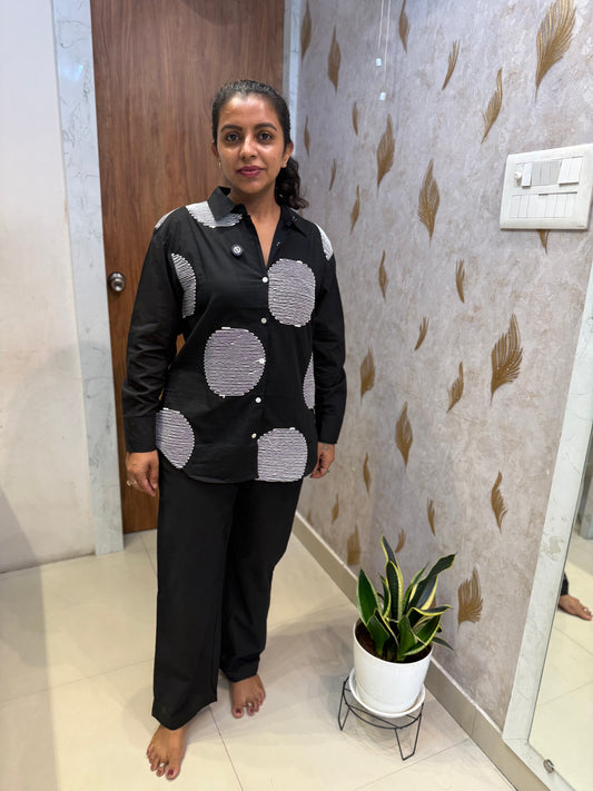 Black Pure Cotton Embroidered co-ords Set -HSC1287
