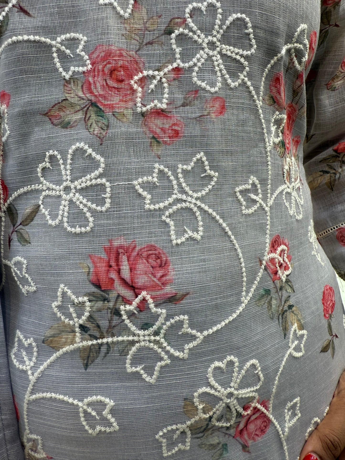 Pure Linen Katha Kurti With Pant and Dupatta