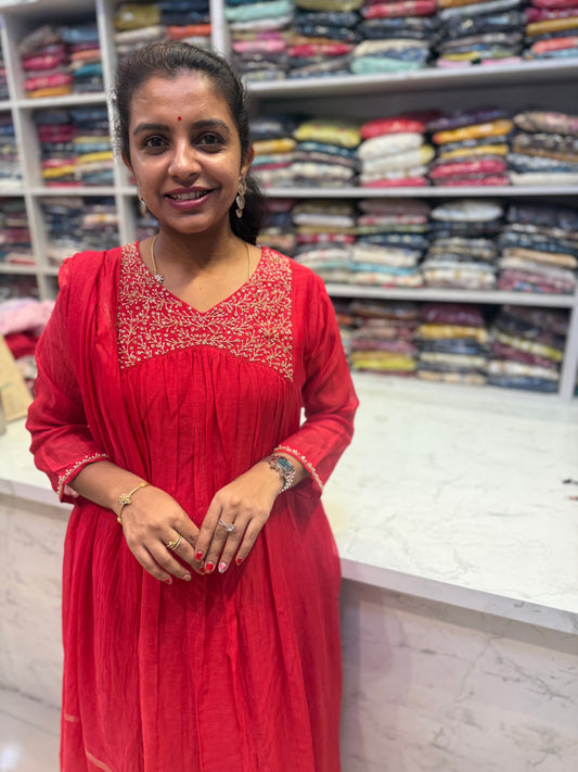 Pure Mul Chanderi Kurti with pant and Dupatta