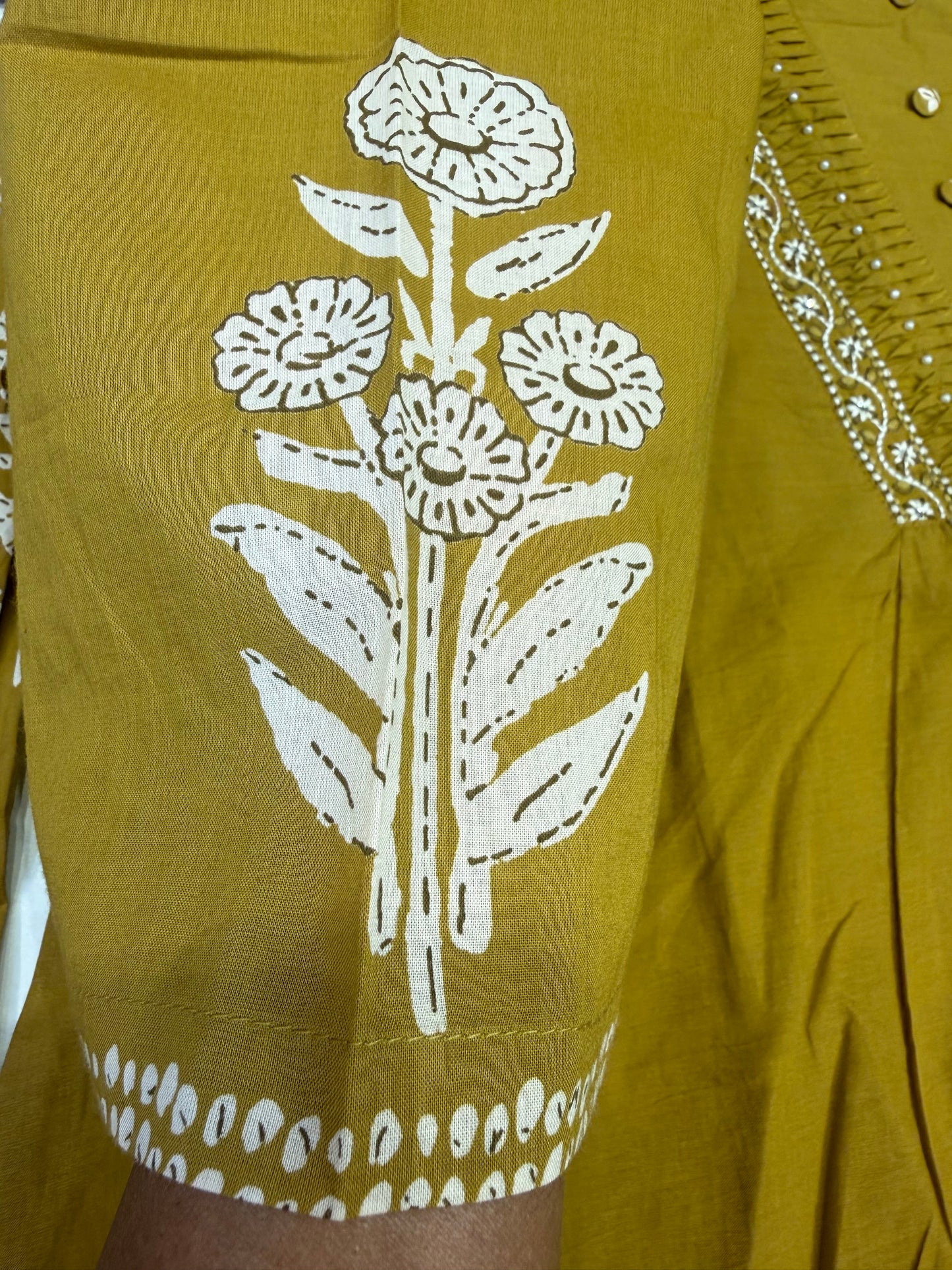 Mustard Embroidery Pure Cotton Kurti With Pant and Dupatta - HSC1147