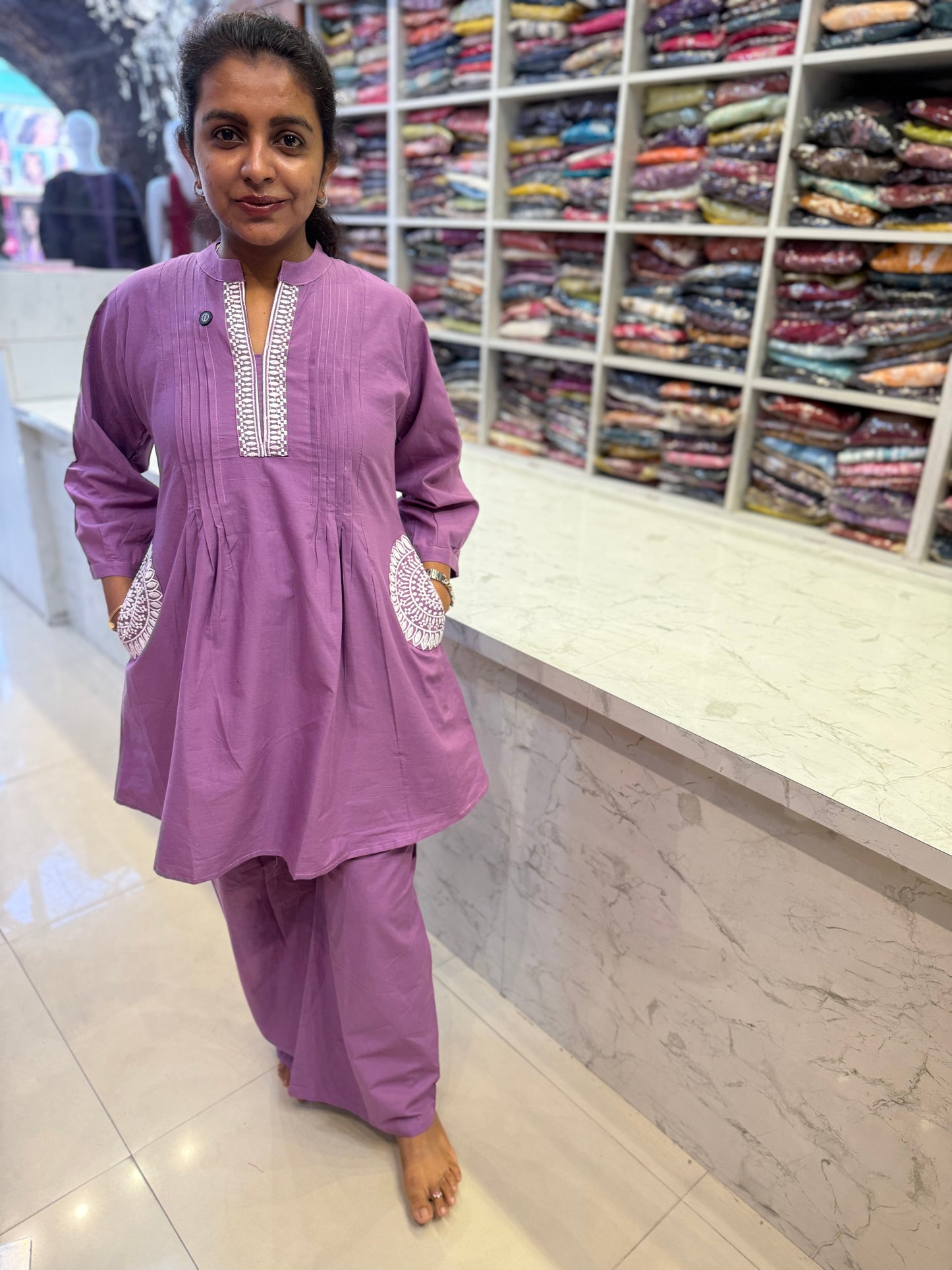 Lavender and Pink Cotton Pockets Co-ords Set
