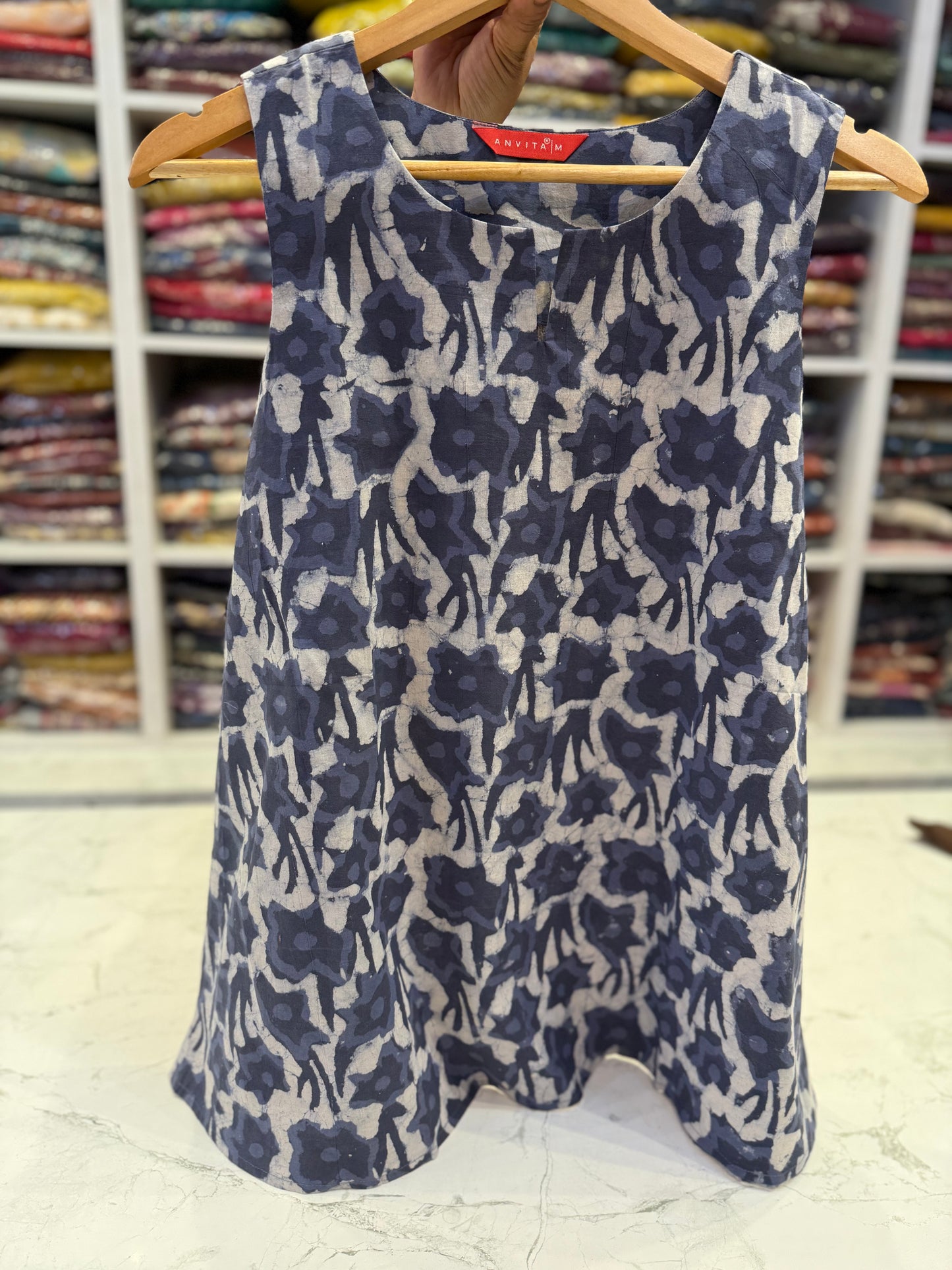 Block Printed Cotton Sleeveless Tunic Top