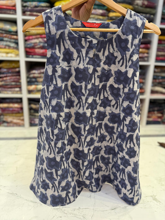 Block Printed Cotton Sleeveless Tunic Top