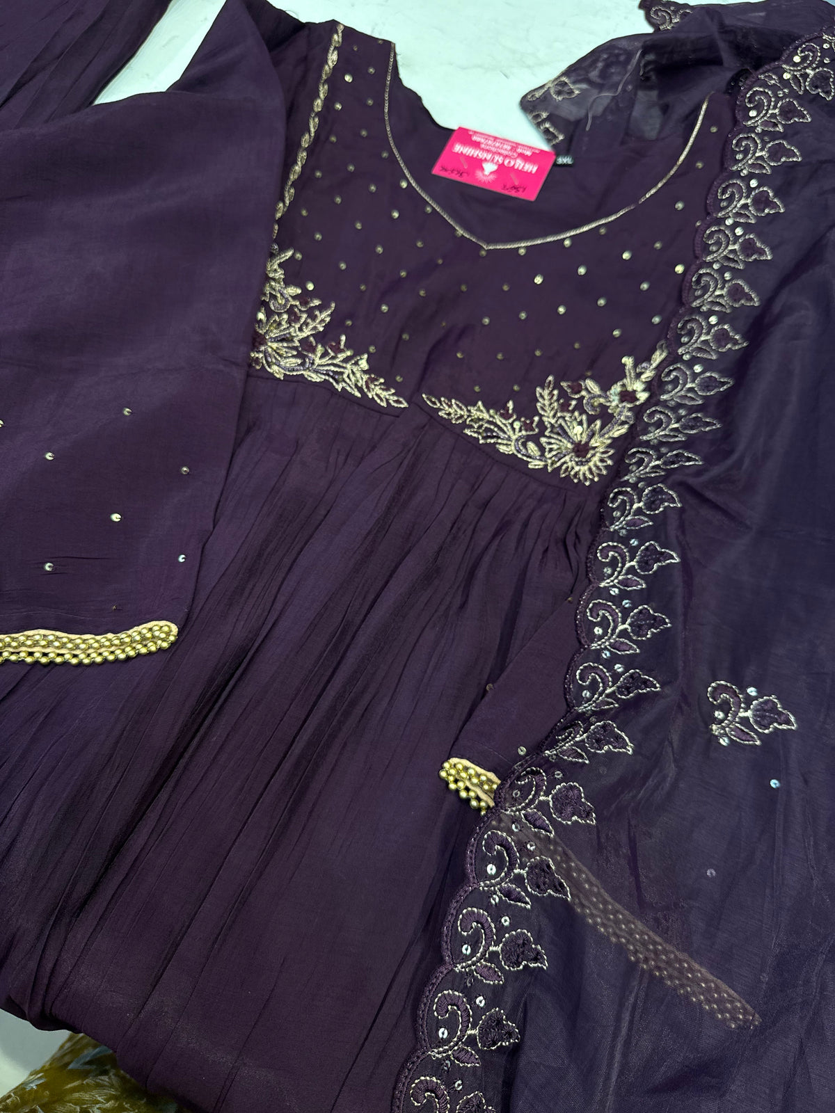 Purple Hand Embroidery Kurti With Pant and Cutwork Dupatta - HSC1212