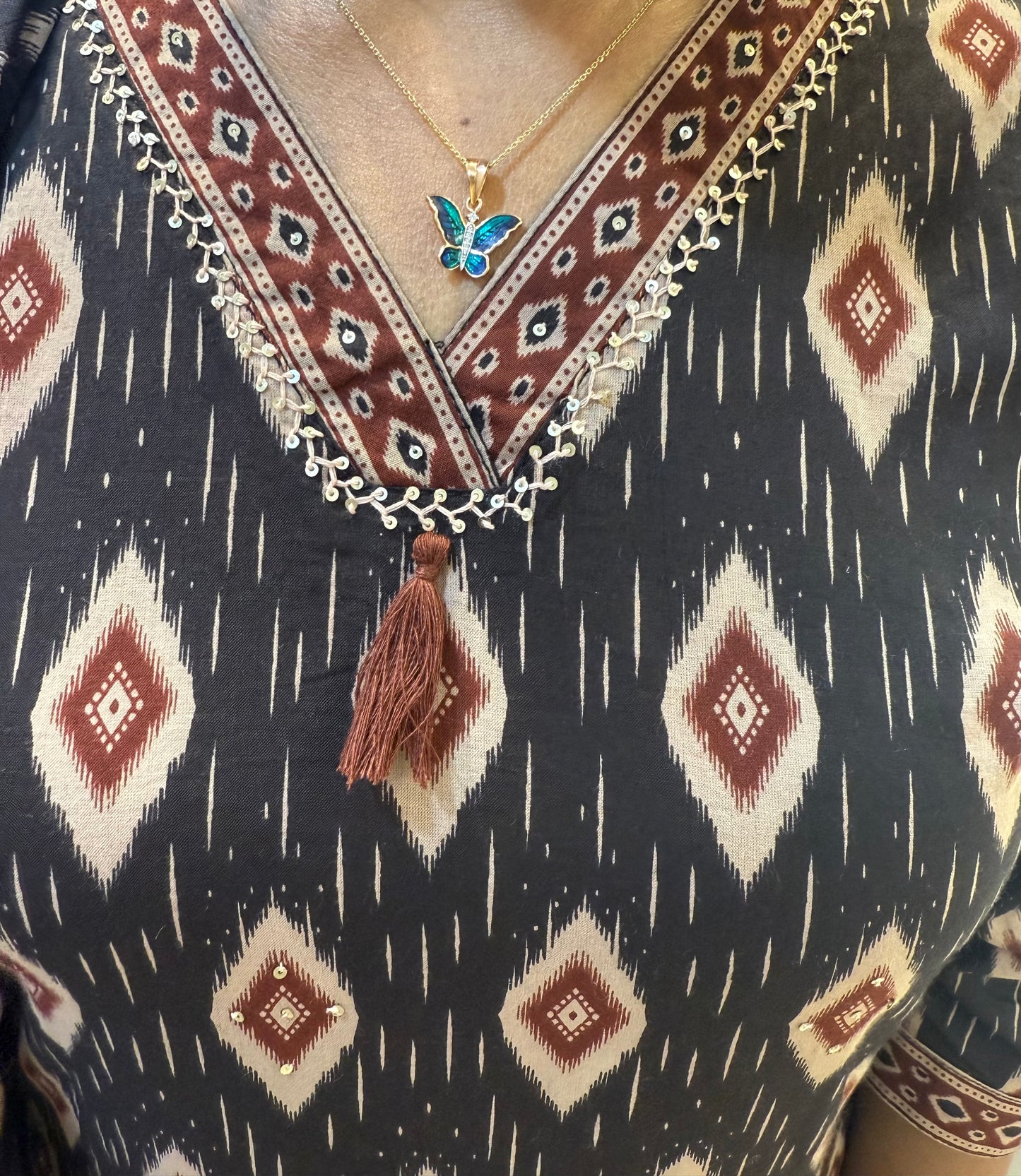 Printed Black Cotton Kurti and Pant and Dupatta