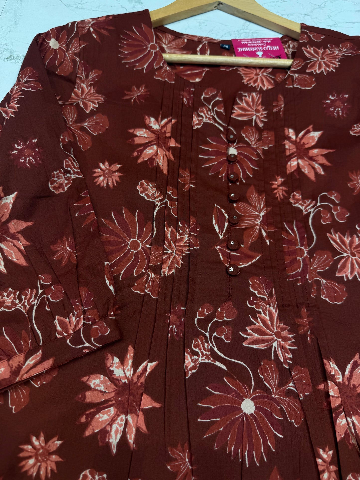 Floral Brown Cotton Tunic Top
