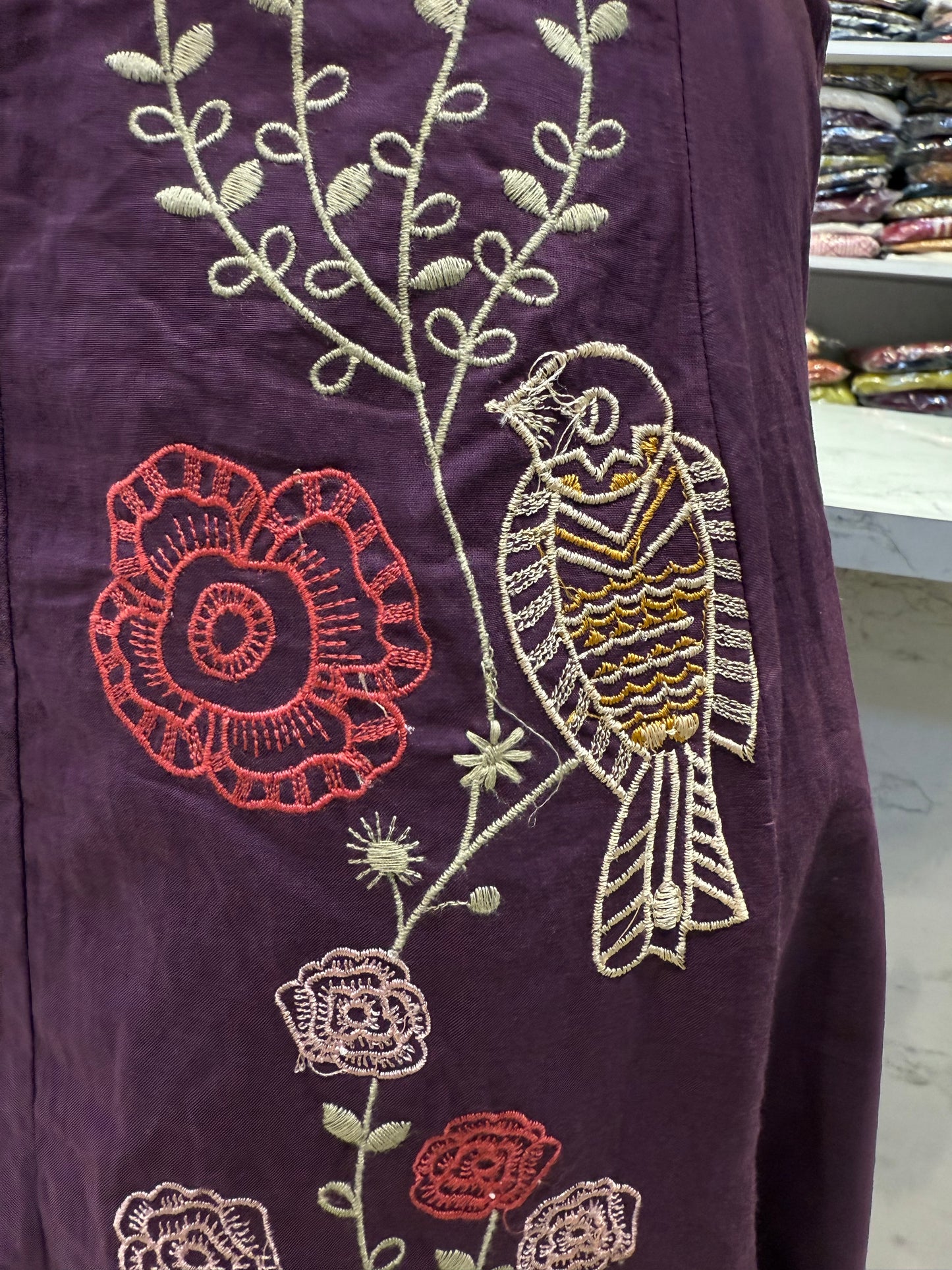 Bird Embroidery Kurti With Pant and Dupatta