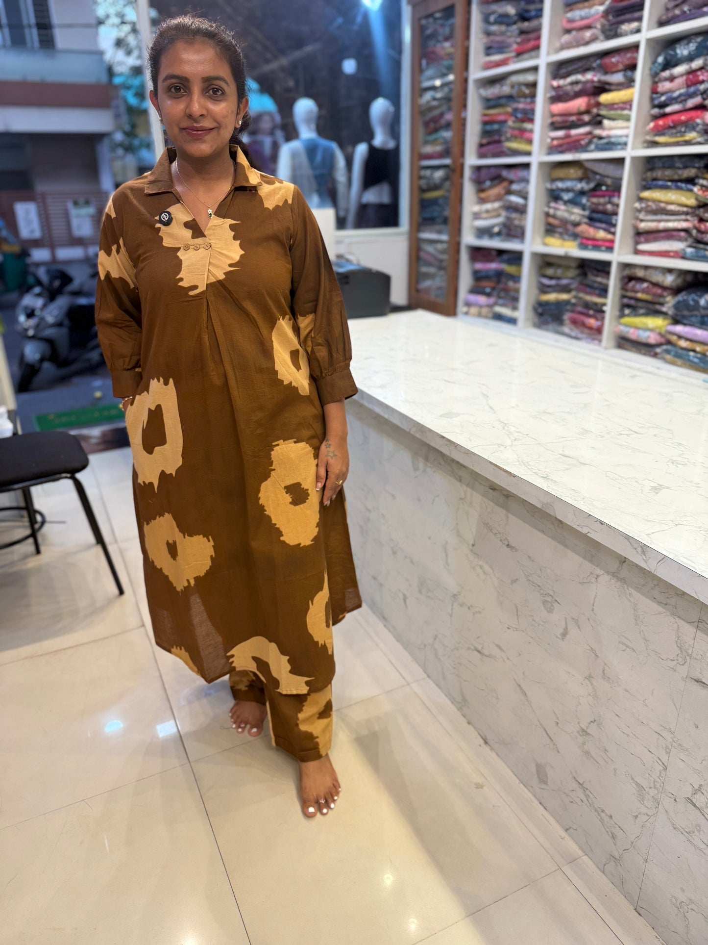 Brown Abstract Caramel Printed Cotton Co-ords set