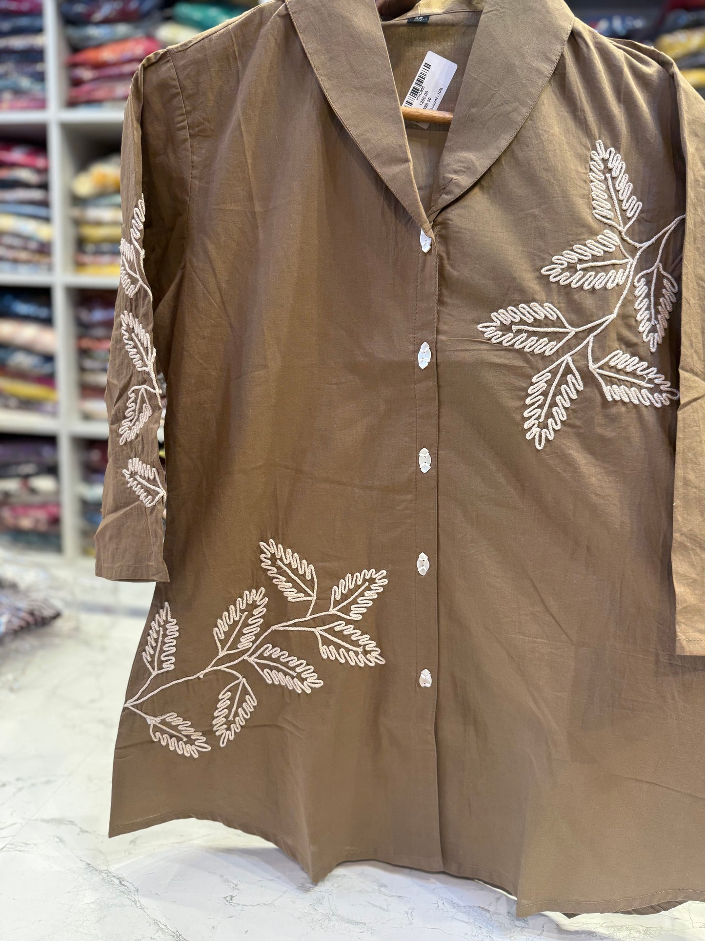 Tan Cotton Dori Embroidery Tunics