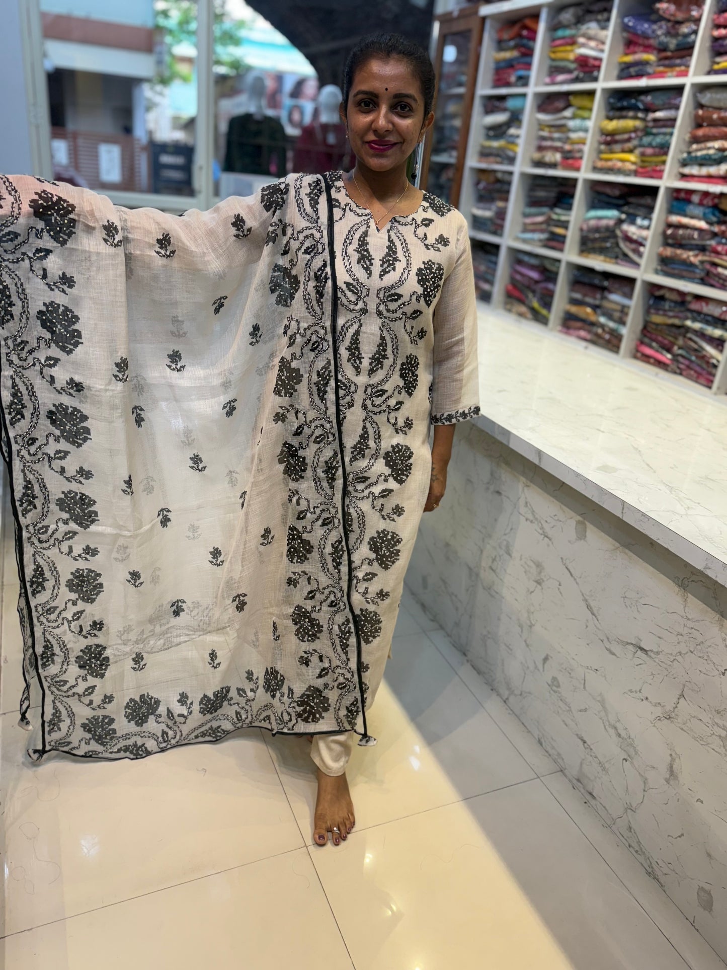 Half white Pure Kota linen