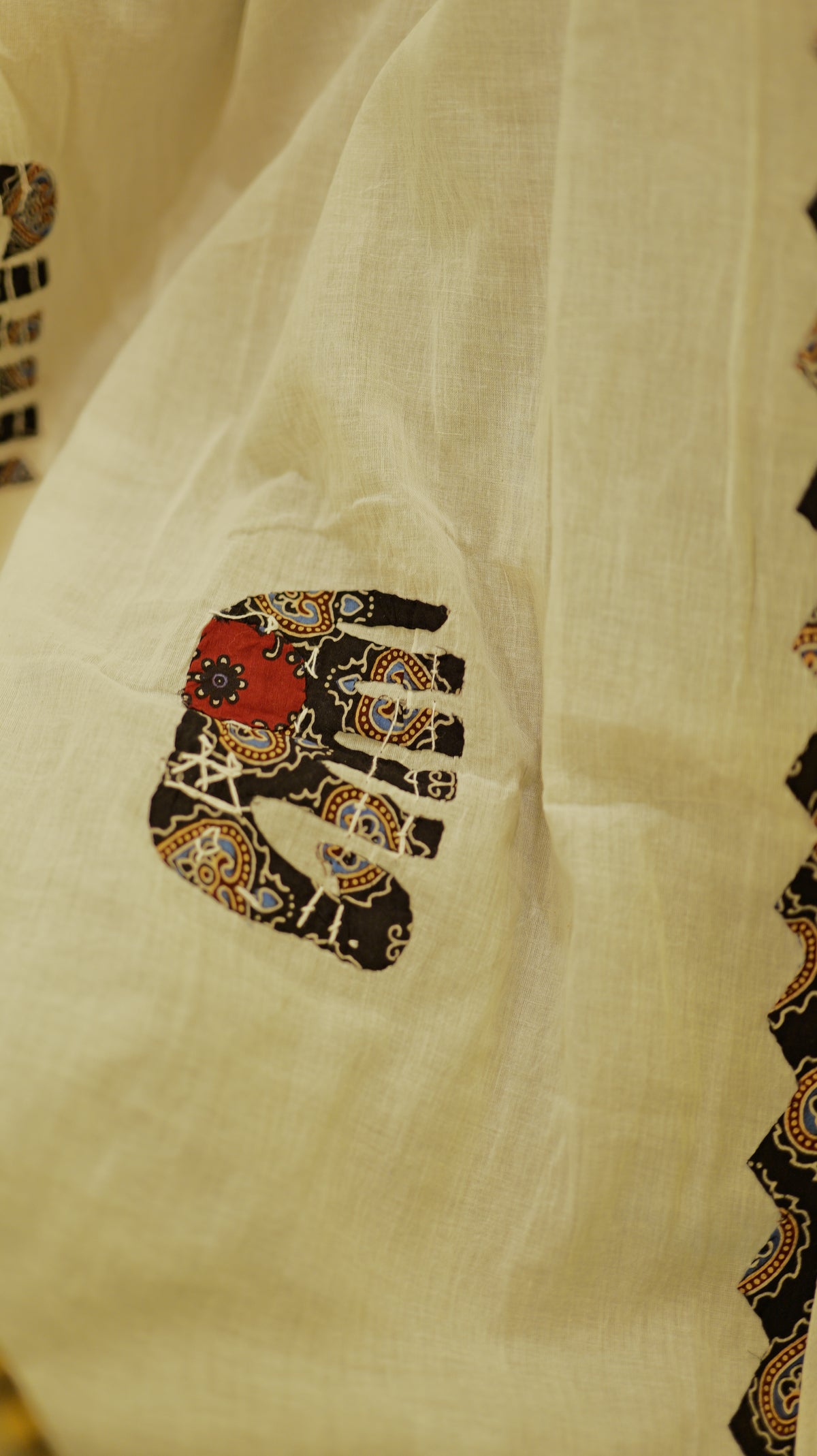 Elephant Black Applique Pure Cotton Kurti With Pant and Dupatta -HSC1262