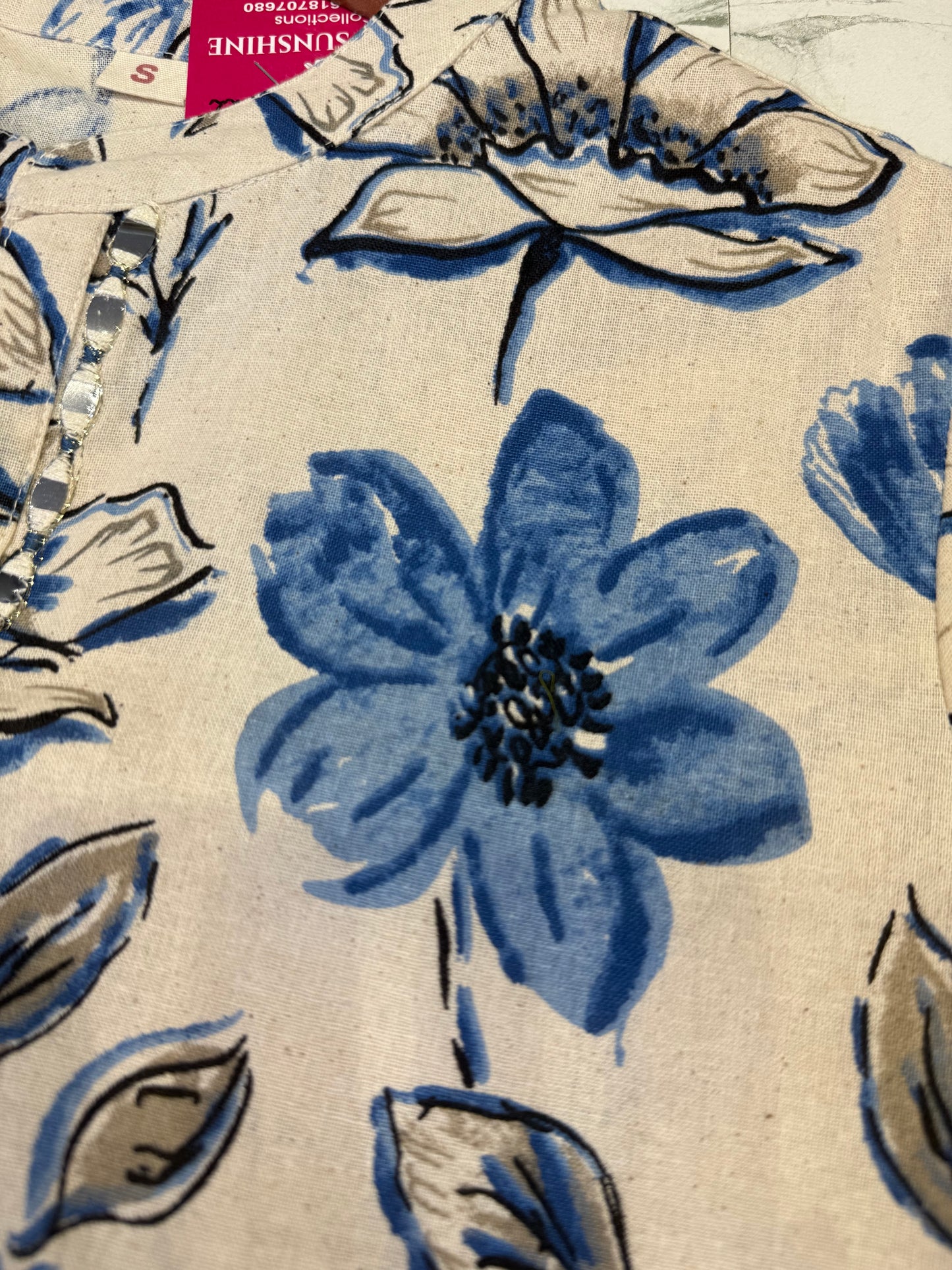 Half White Floral Pure Cotton Tunic Top
