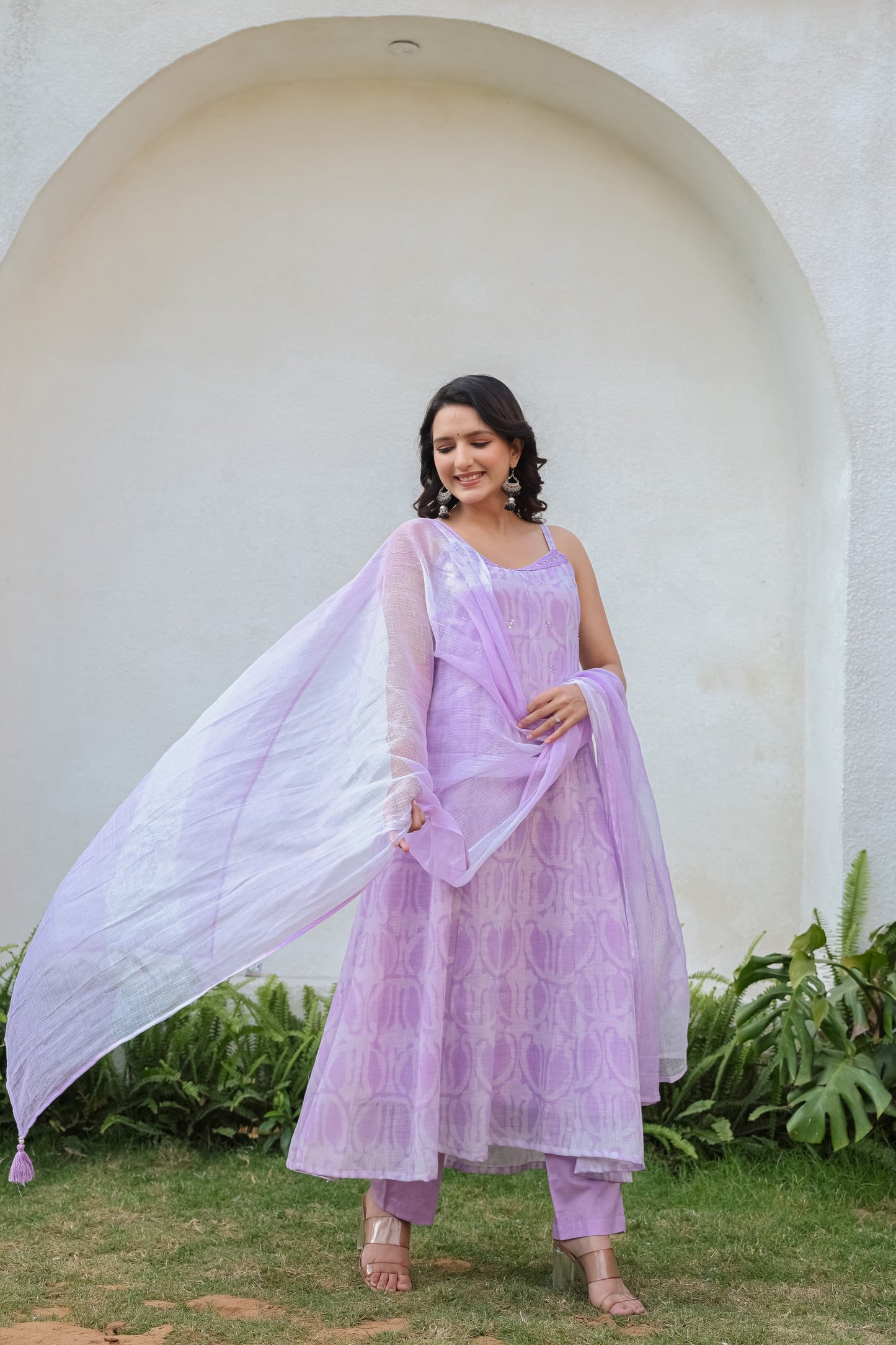 Lavender shoulder straps Cotton Linen Set