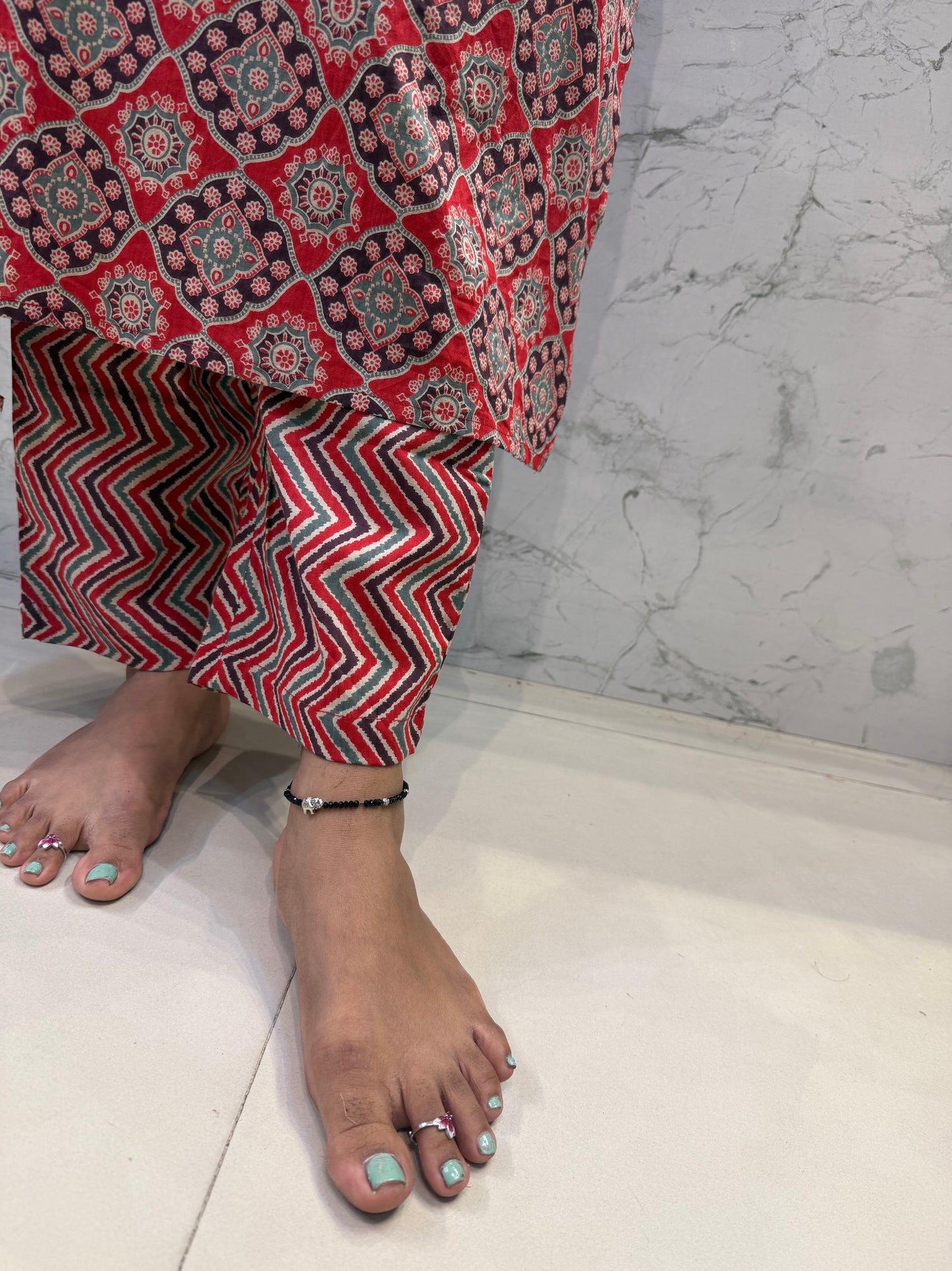 Ajarkh Block Printed Kurti With Pant and Dupatta