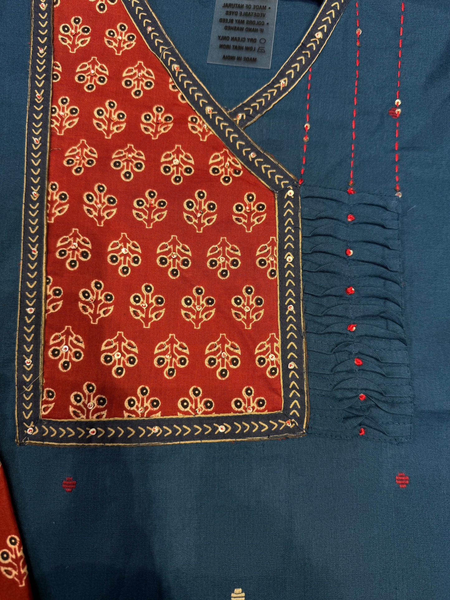 Premium Blue Pure Cotton Embroidered Kurti - HSC1167