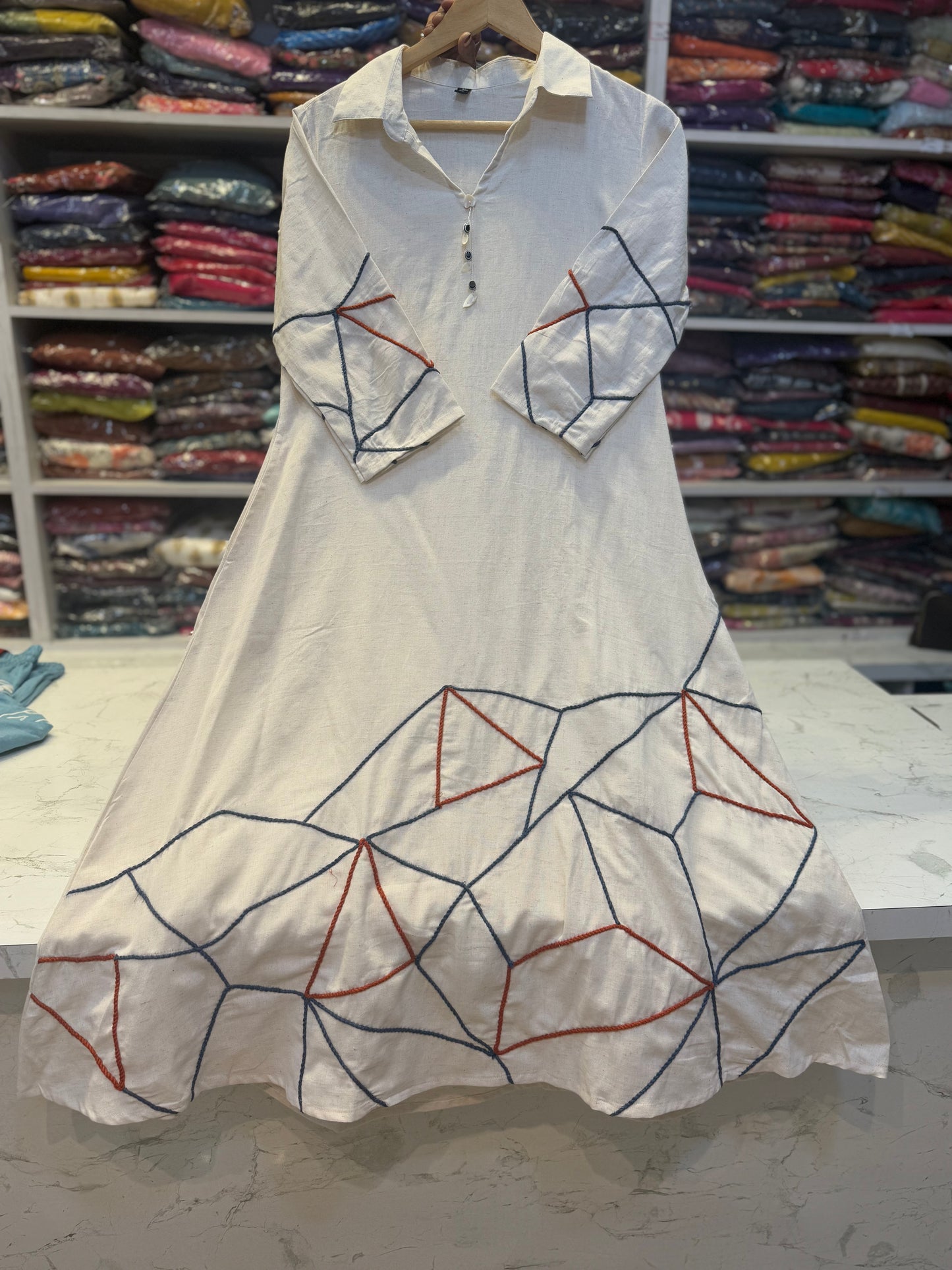 Dhori Work A-line Pure Cotton Flex Dress