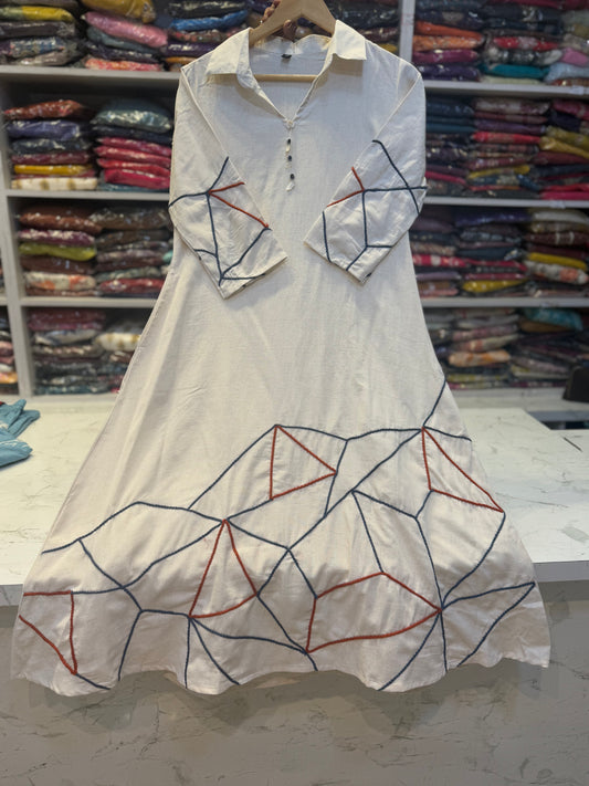 Dhori Work A-line Pure Cotton Flex Dress