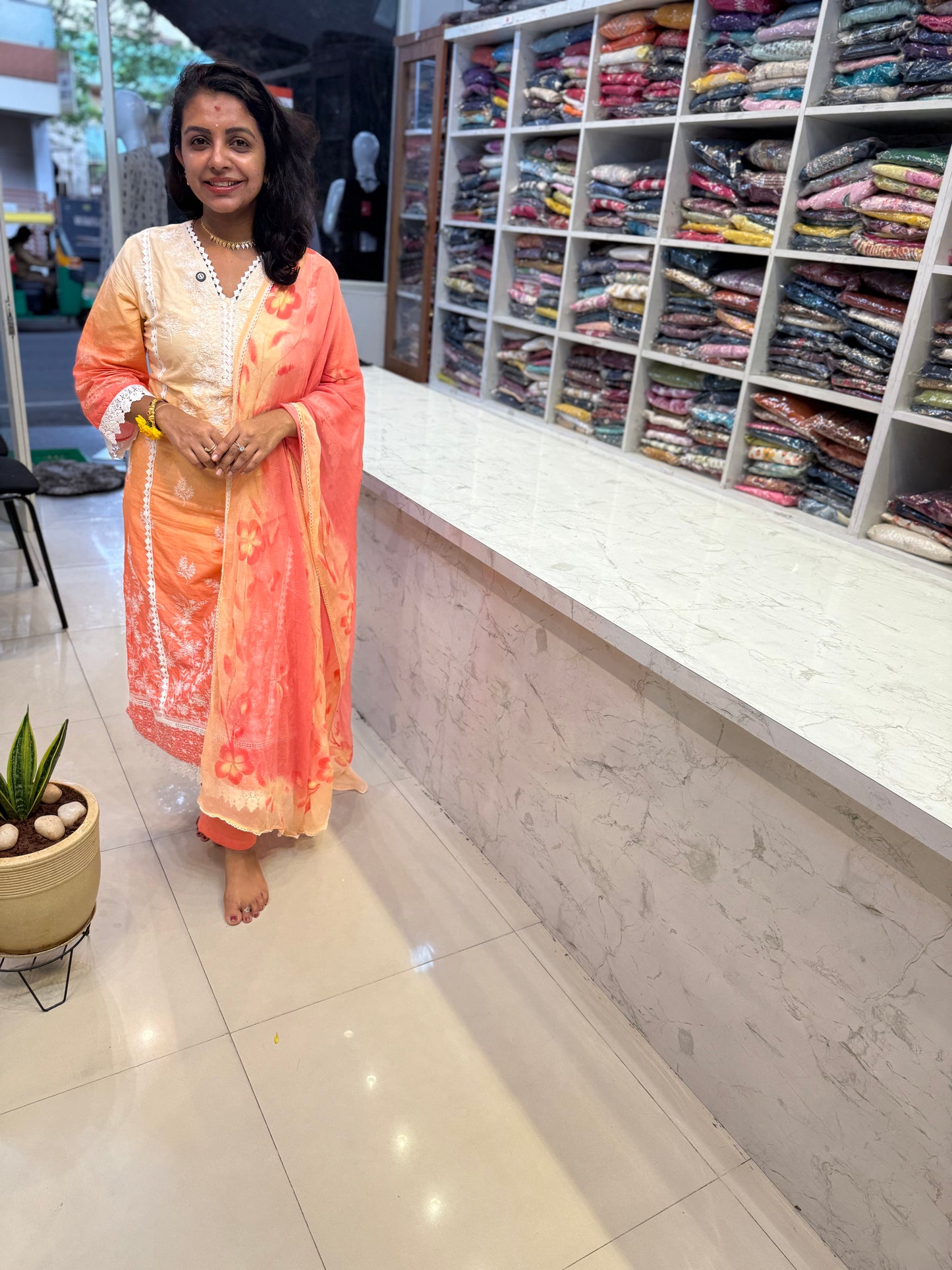 Pure Cotton Kurti With Pant and Brush Paint Dupatta