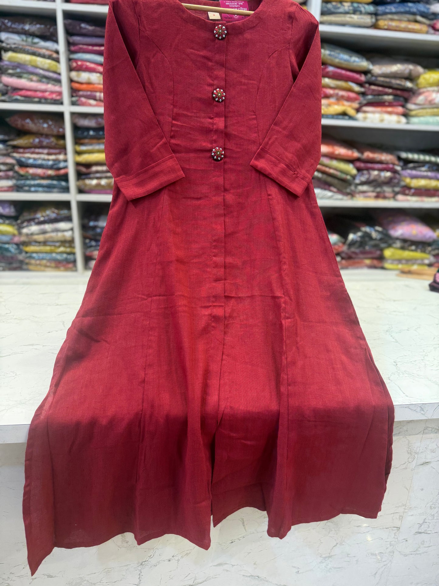 Marron Linen Straight Cut Kurti