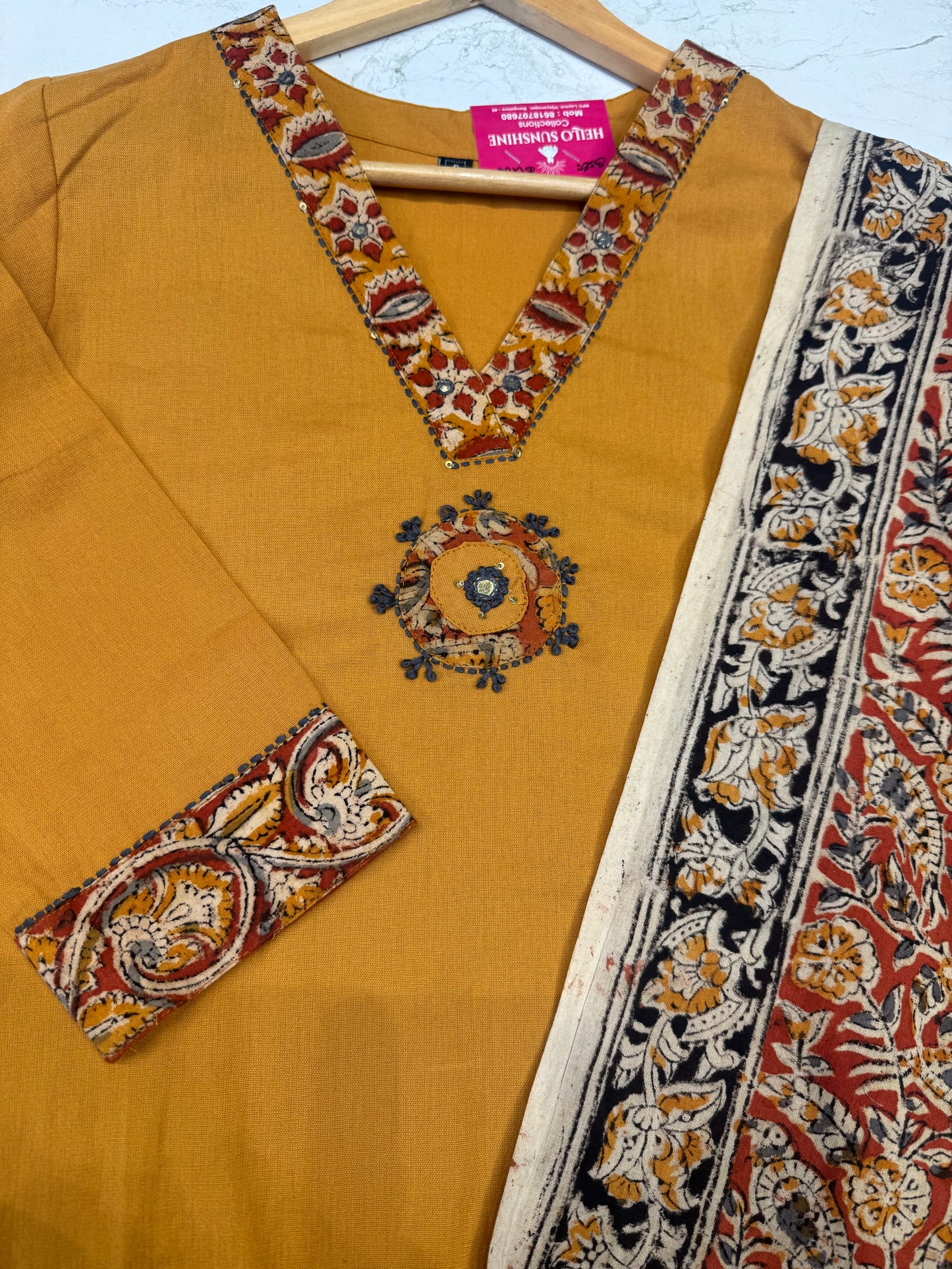 Kalamkari Pure Cotton Patch Work Printed Kurti With Pant and Dupatta
