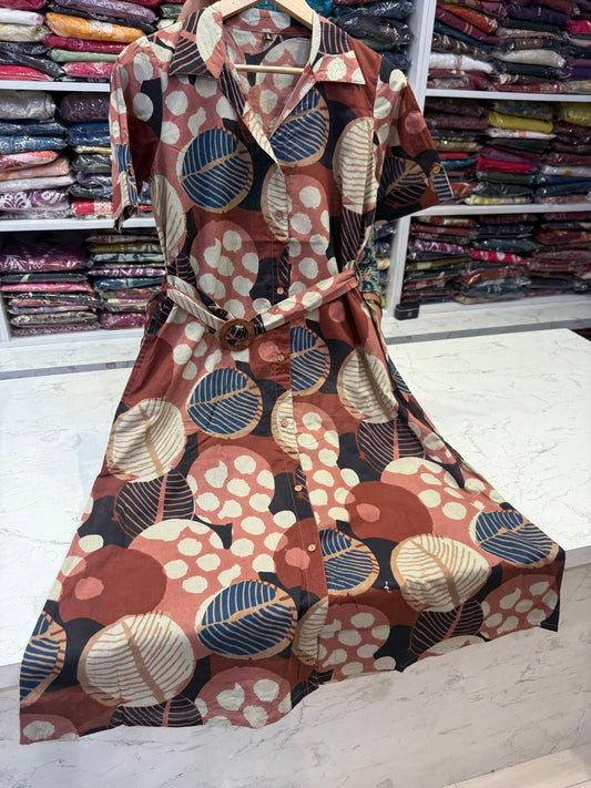 Printed Pure Cotton A-line Dress-HSC21
