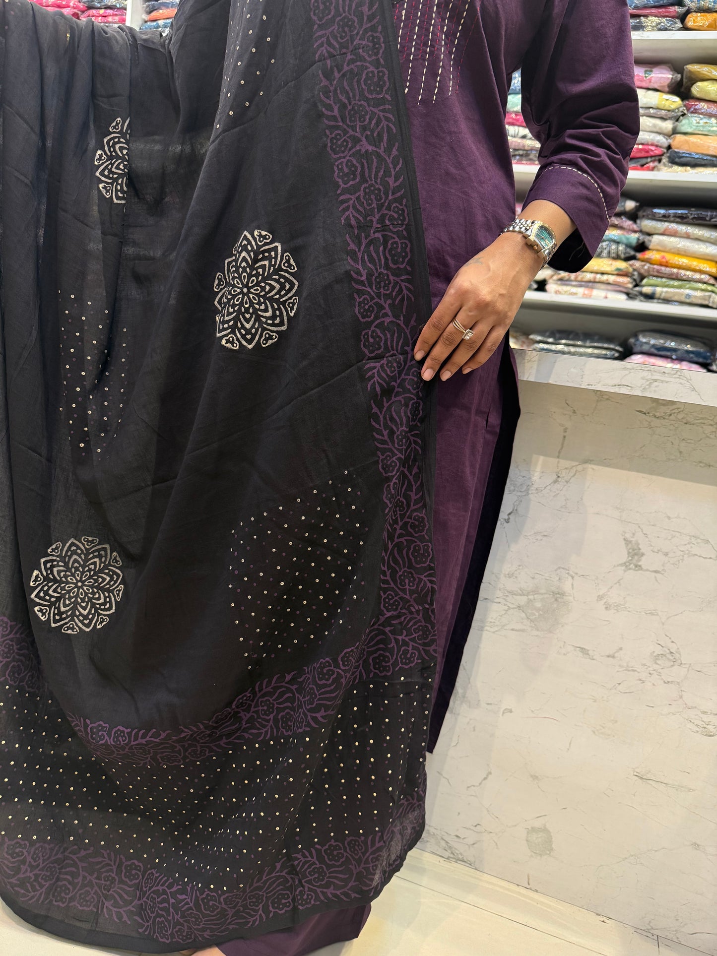 Block Printed Pure Cotton Kurti with Pant and Dupatta