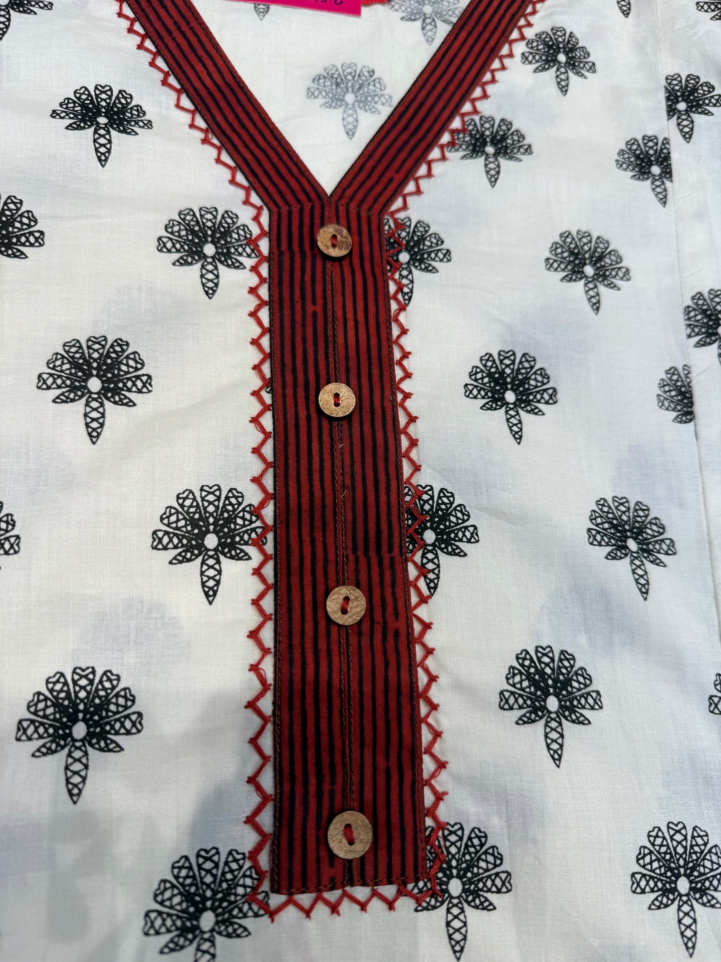 Half White Printed Pure Cotton A-line Kurti