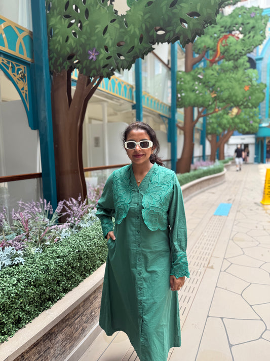 Green Pure Cotton Dress -HSC1302