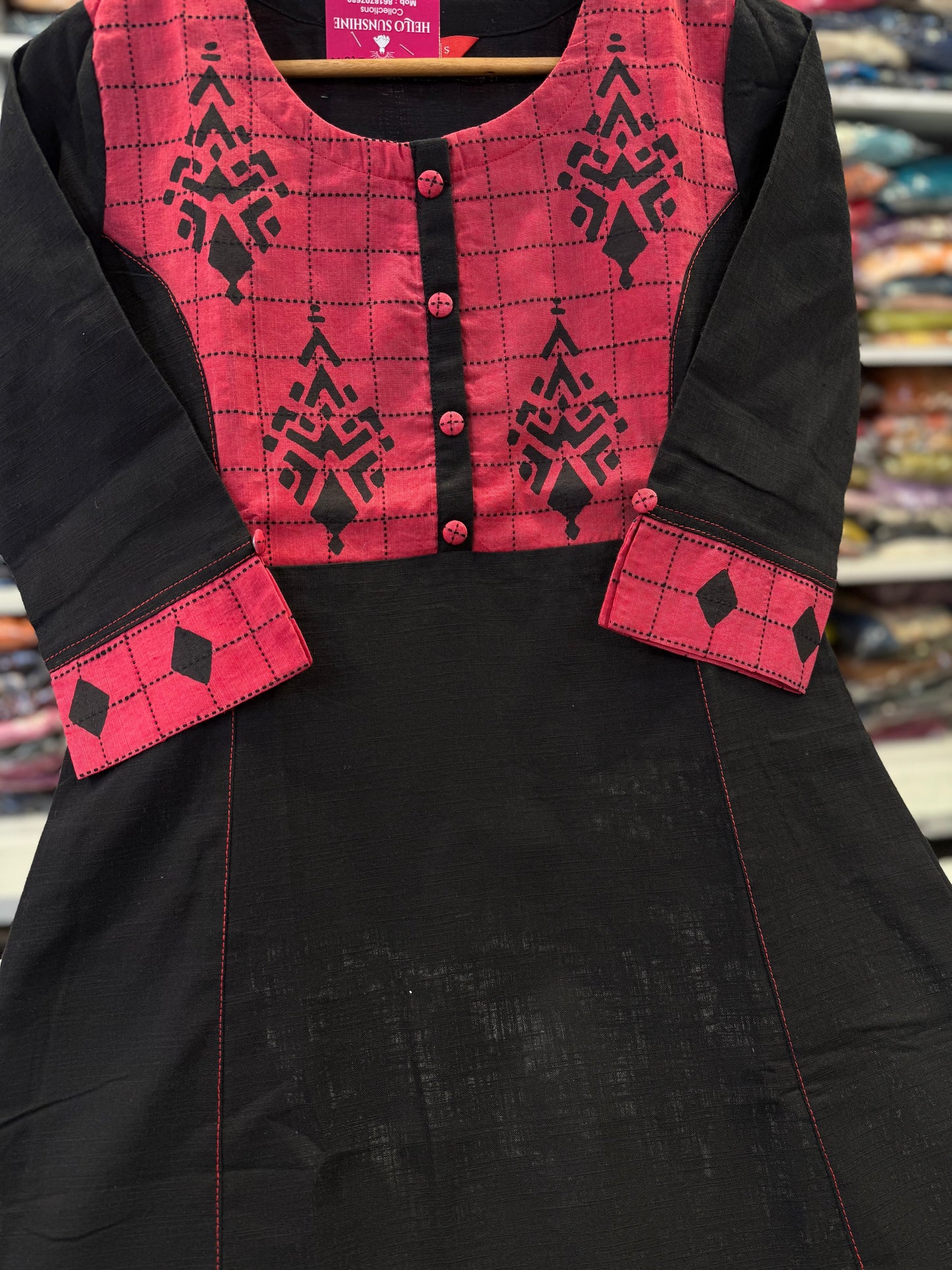 Black Patchwork Cotton Kurti
