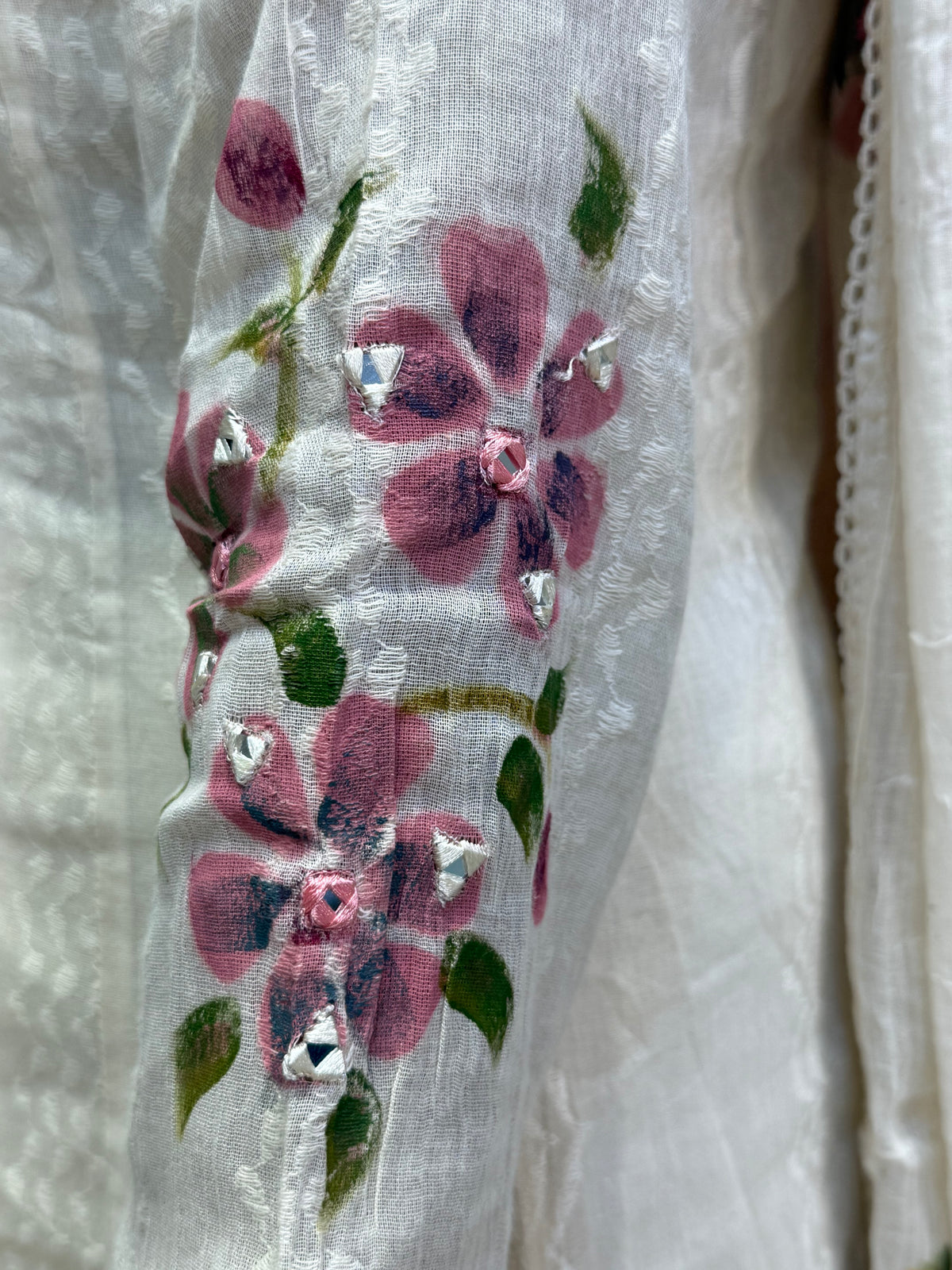 Half White Brush Painted Pure Cotton Anarkali Kurti With Pant and Dupatta -HSC1226