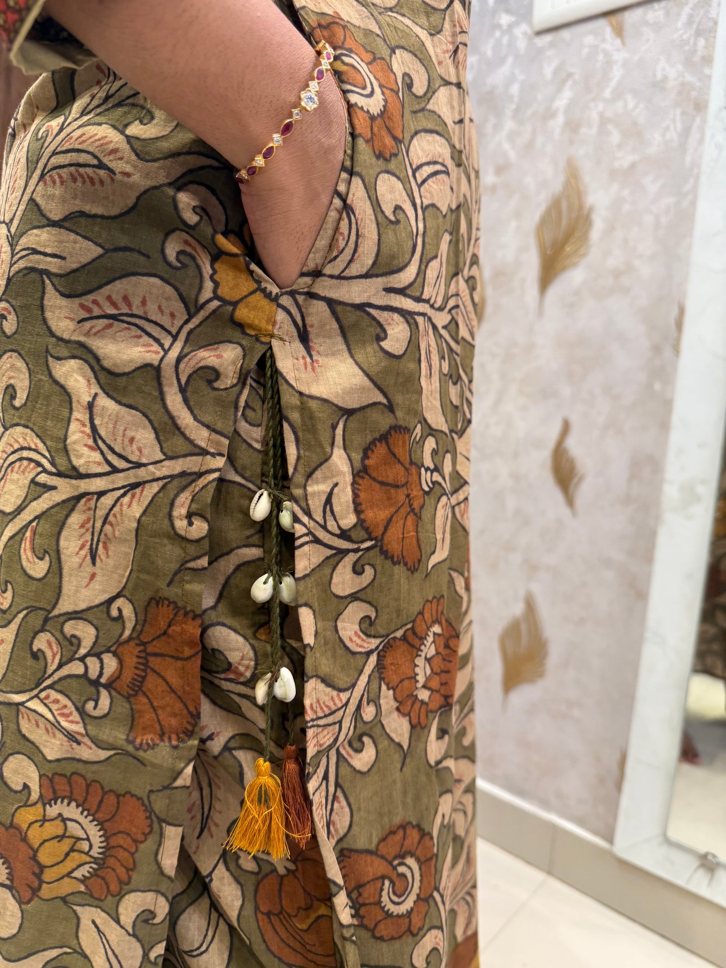 Kalamkari Printed Pure Cotton Kurti With Pant and Dupatta-HSC135