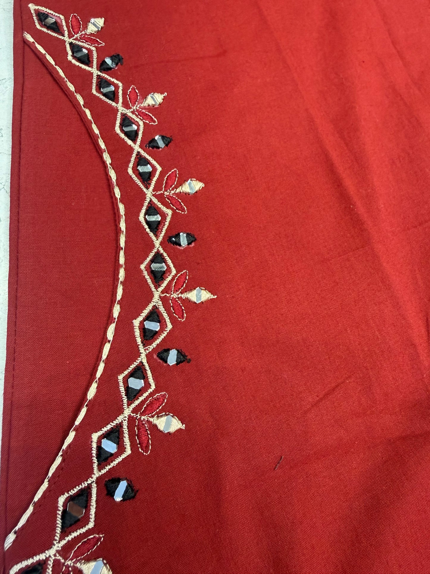Two Sides Pockets Marron Pure Cotton Kurti With Pant and Dupatta