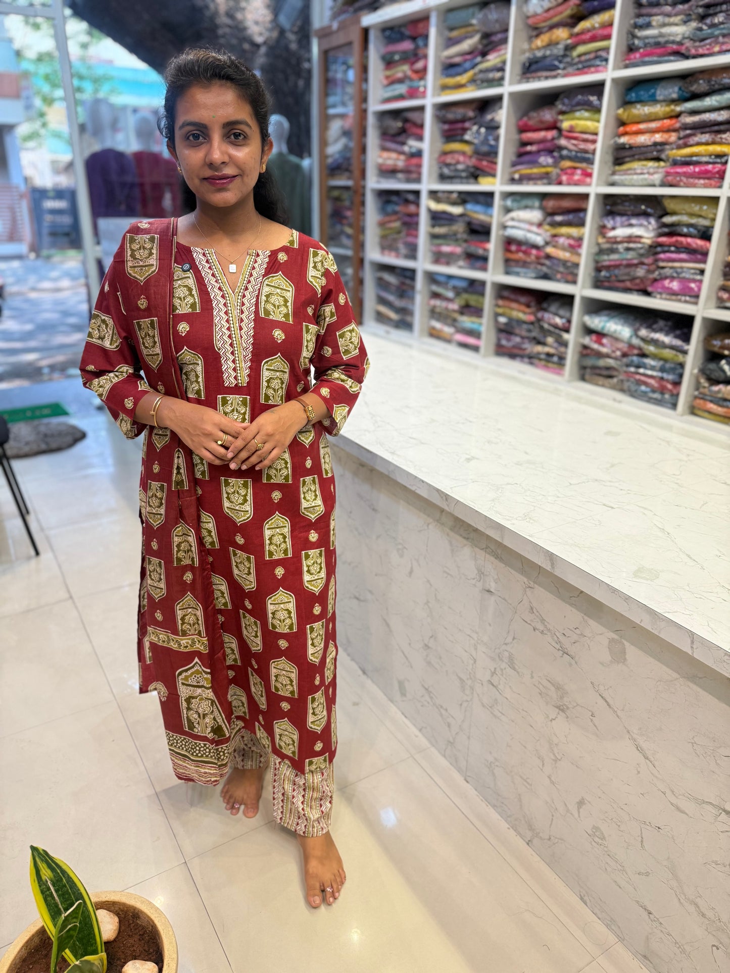 Printed Kurti With Pant and Dupatta-HSC72